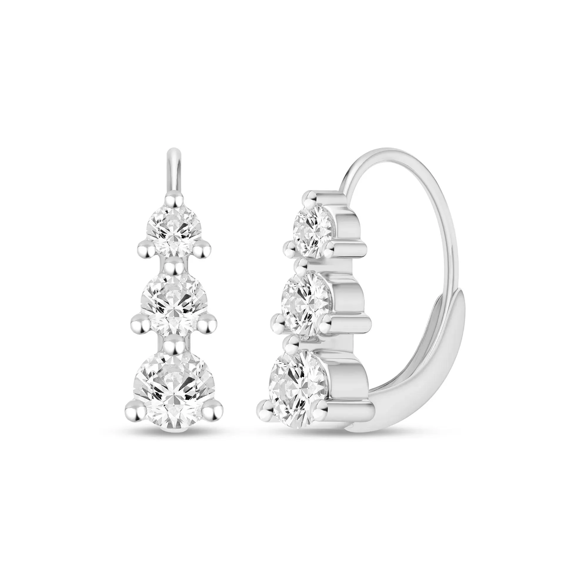 5/8 CT. Tw. Lab Grown Diamond Three-Stone Hoop Earrings 10K White Gold Size 13.50mm