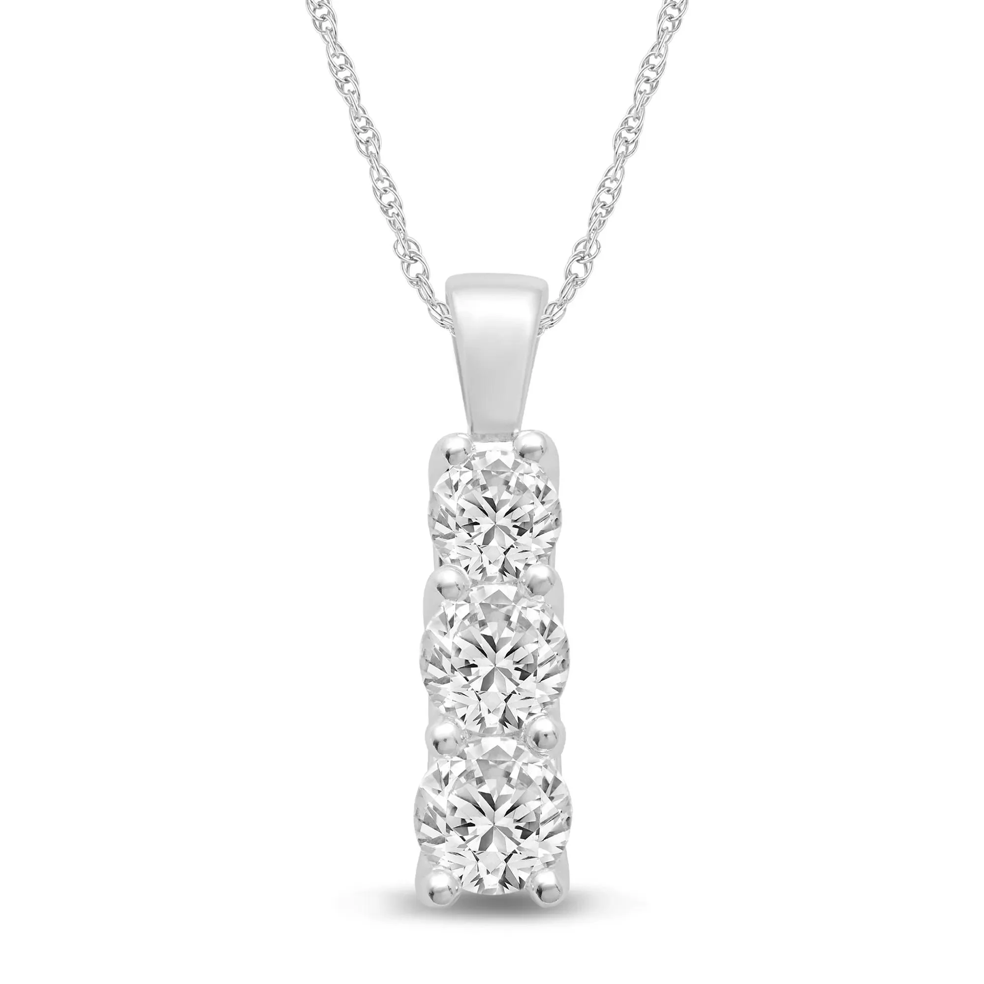 1/2 CT. Tw. Lab Grown Diamond Three-Stone Pendant Necklace 10K White Gold Size 18"