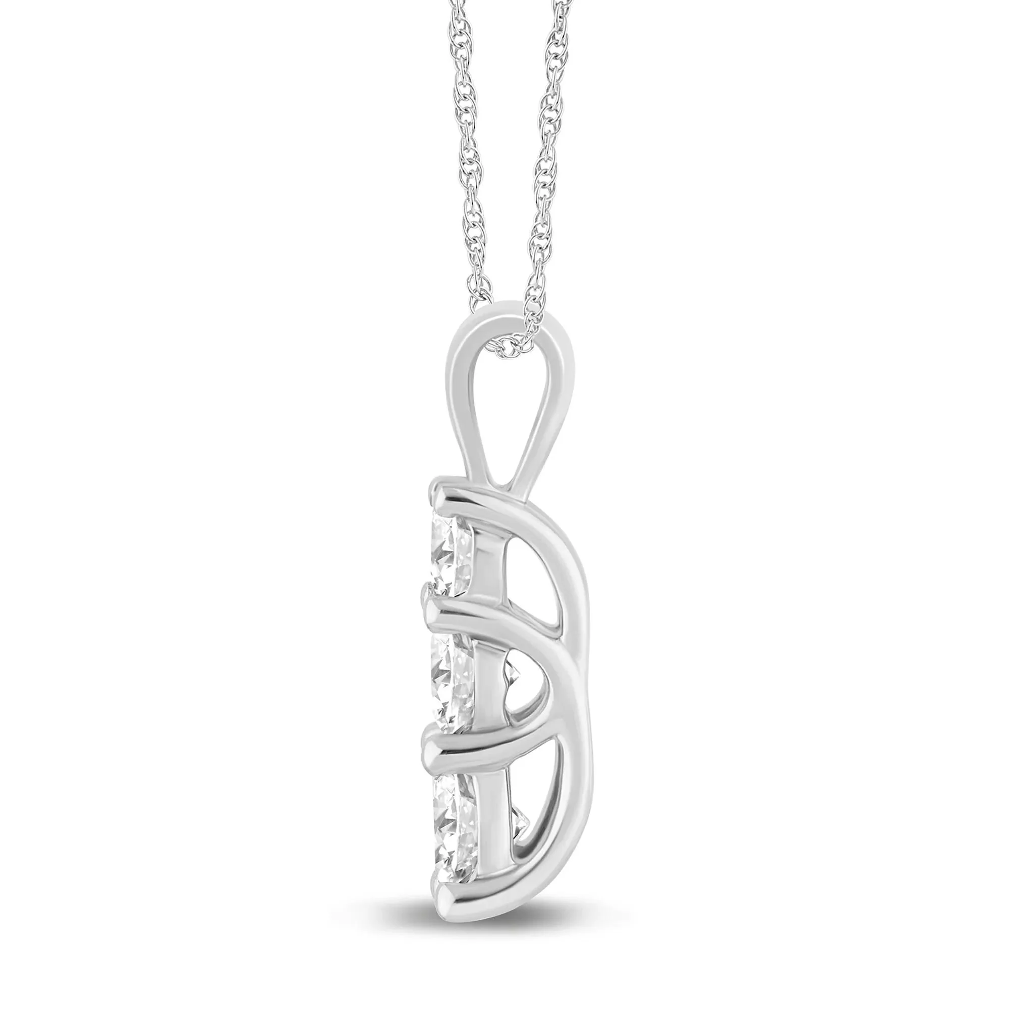 1/2 CT. Tw. Lab Grown Diamond Three-Stone Pendant Necklace 10K White Gold Size 18" - Image 2