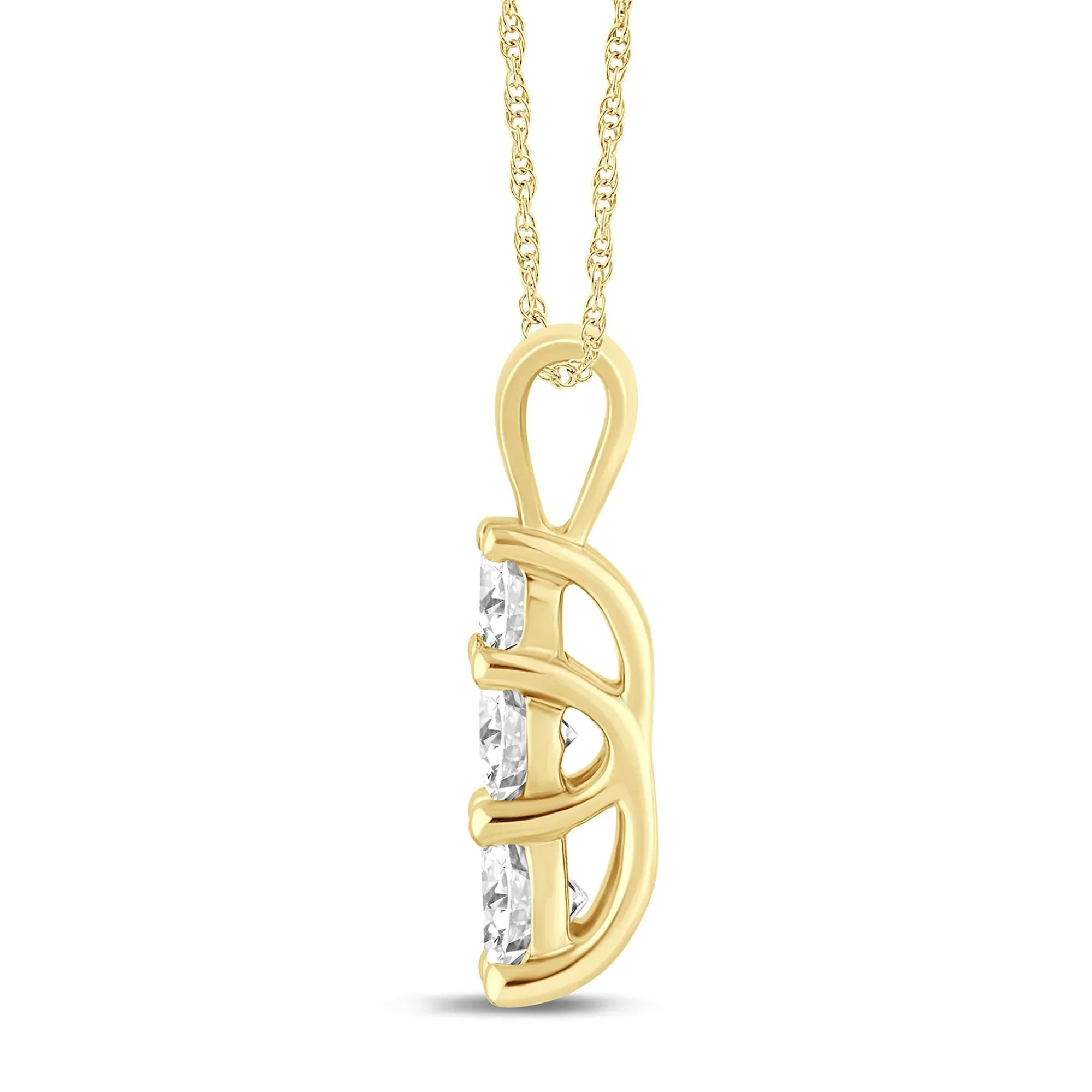 1/2 CT. Tw. Lab Grown Diamond Three-Stone Pendant Necklace 10K Yellow Gold Size 18" - Image 2