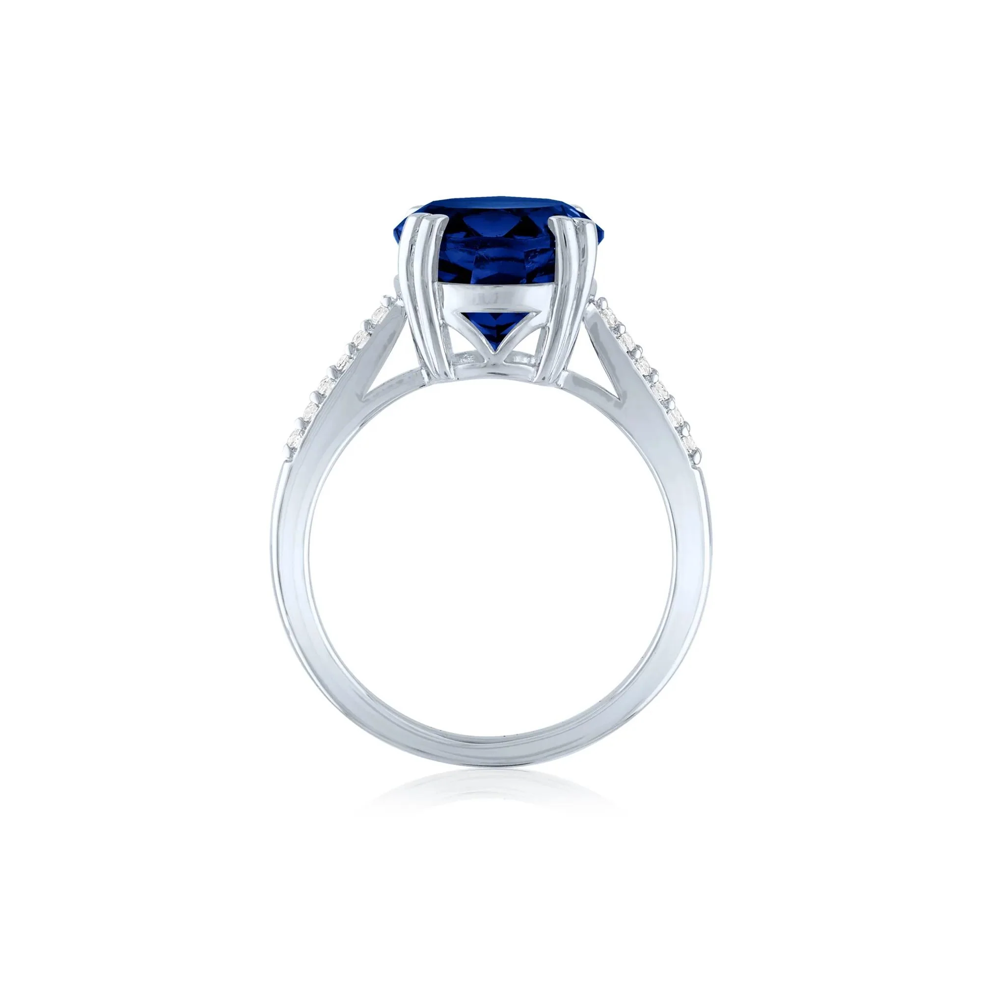 Lab-Created Blue Sapphire and Lab-Created White Sapphire Cocktail Ring .925 Sterling Silver Size 7.5 1mm - Image 2