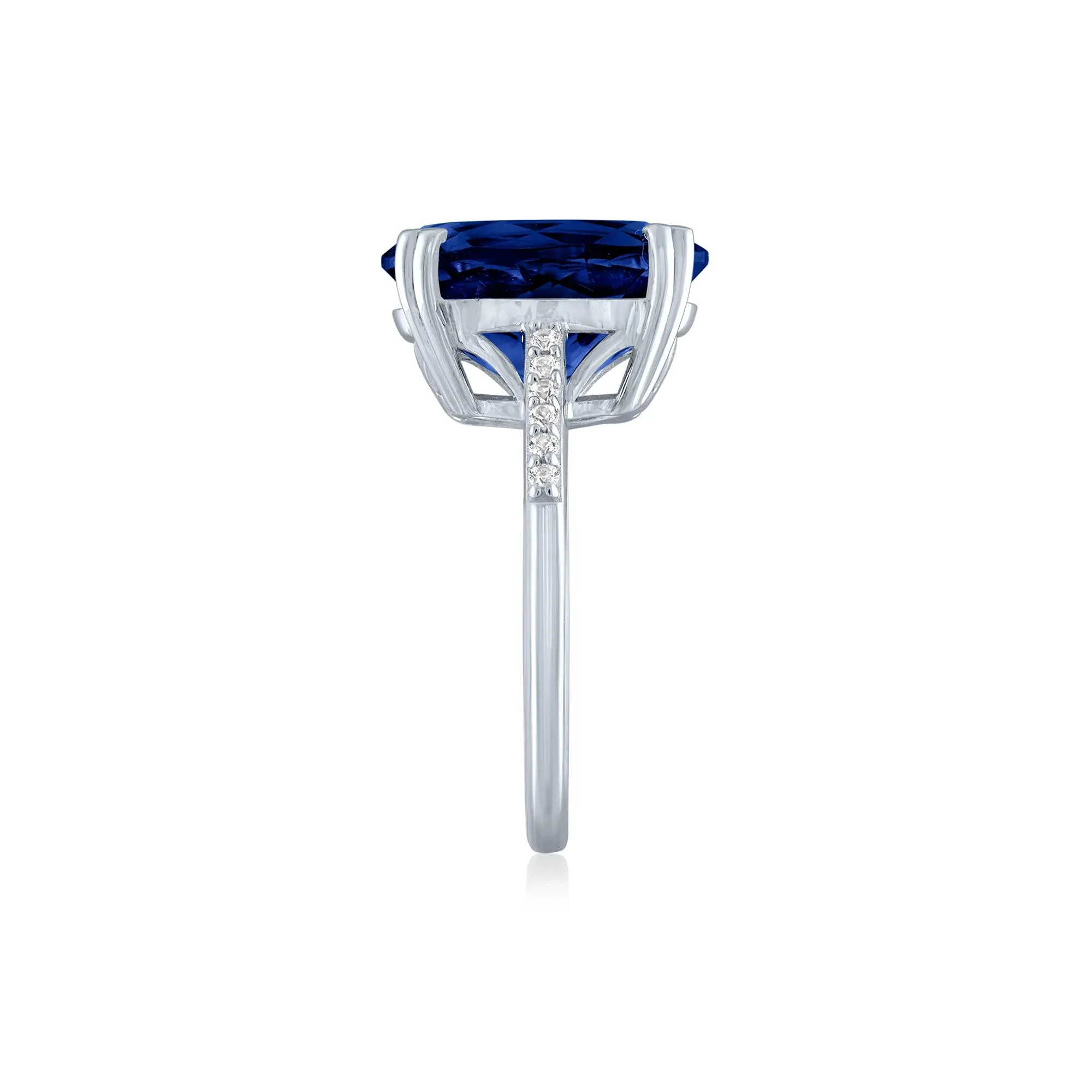 Lab-Created Blue Sapphire and Lab-Created White Sapphire Cocktail Ring .925 Sterling Silver Size 8.5 1mm - Image 3