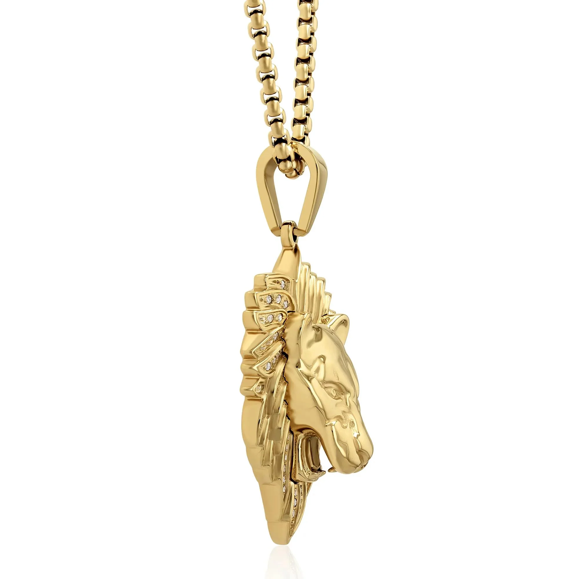 1/4 CT. Tw. Diamond Lion Head Pendant Necklace Yellow Gold-Tone Ion-Plated Stainless Steel Size 24" - Image 3