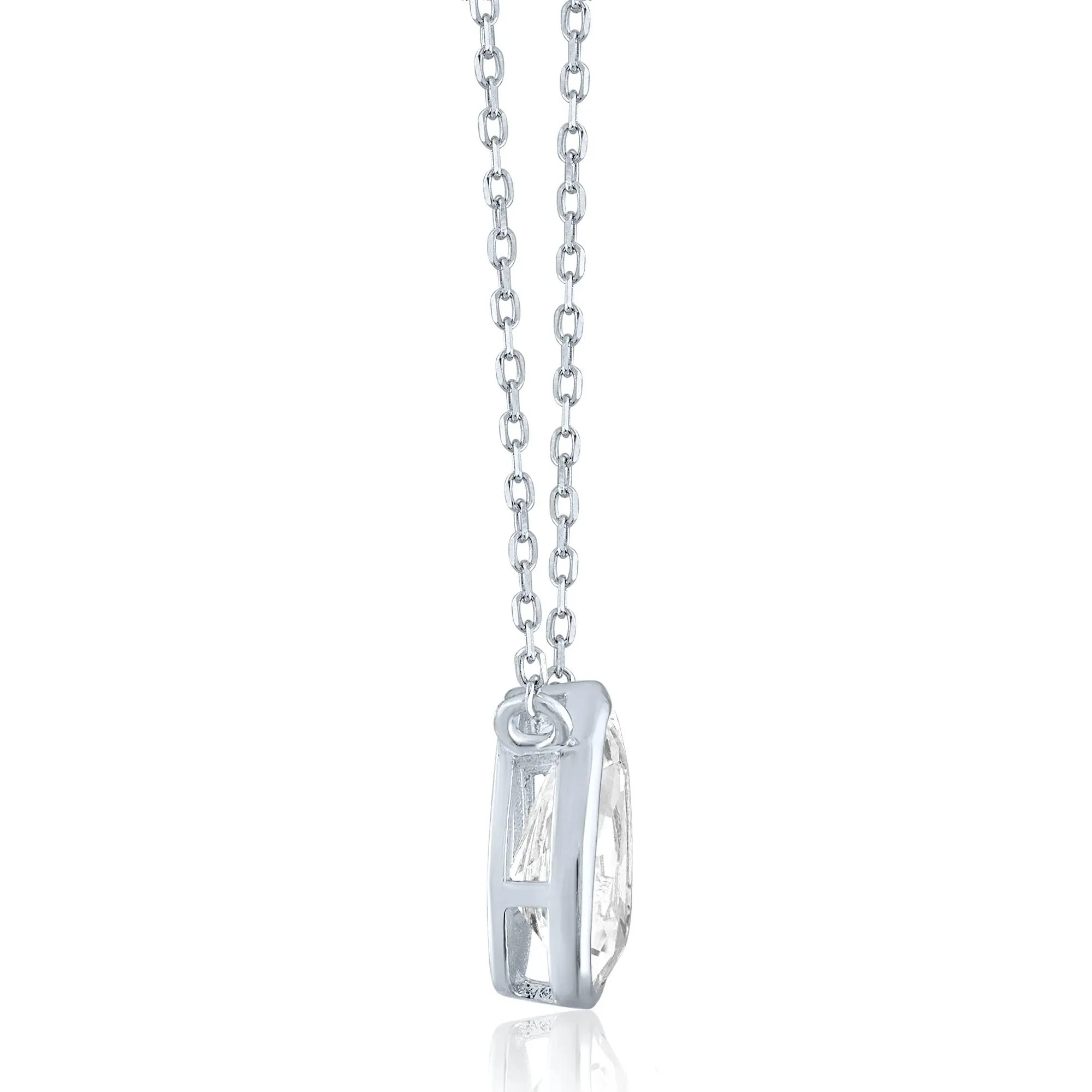 Lab-Created White Sapphire Bezel-Set Pendant Necklace .925 Sterling Silver Size 18" - Image 2