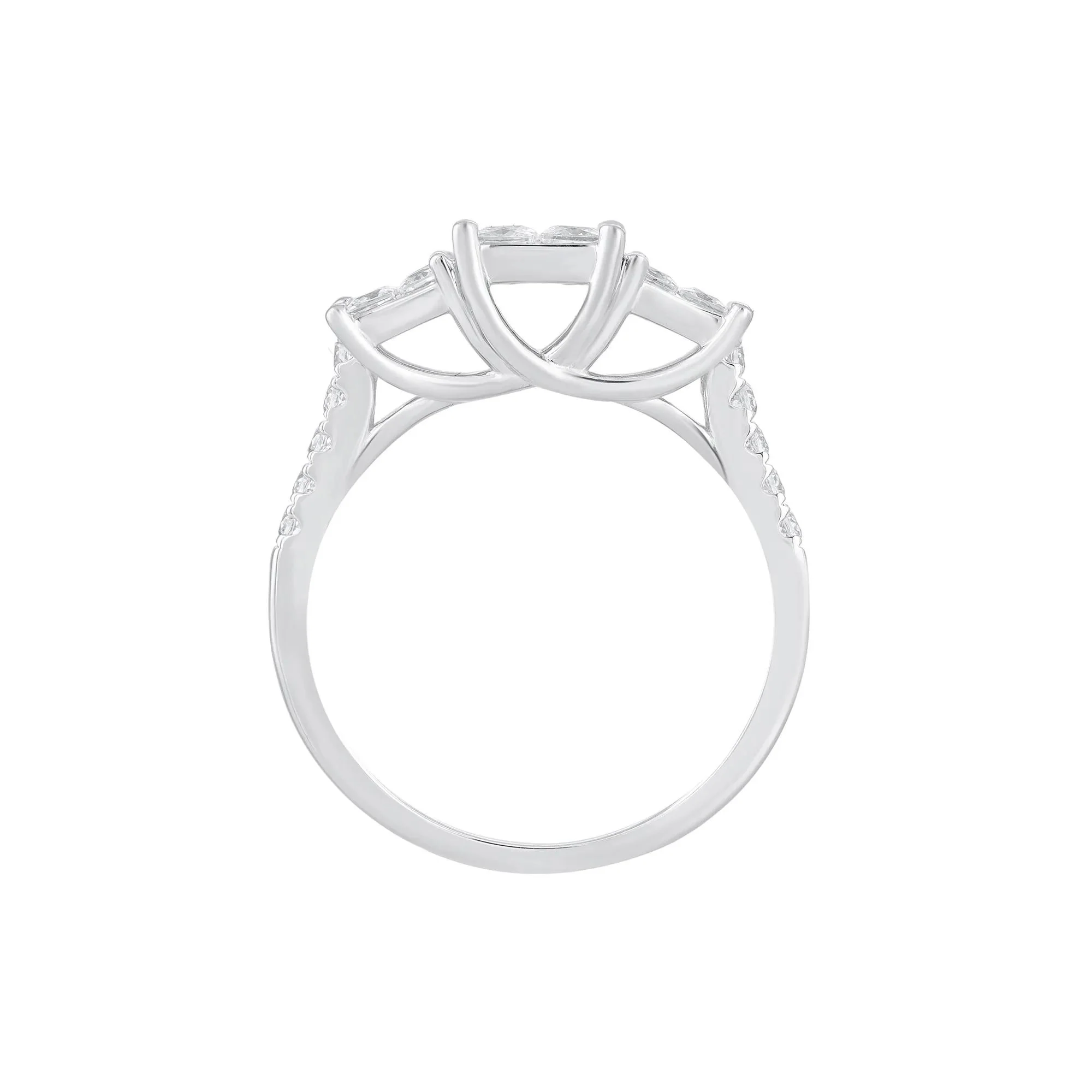 1 CT. Tw. Diamond Princess-Cut Composite Ring 10K White Gold Round Brilliant Cut Size 9 - Image 2