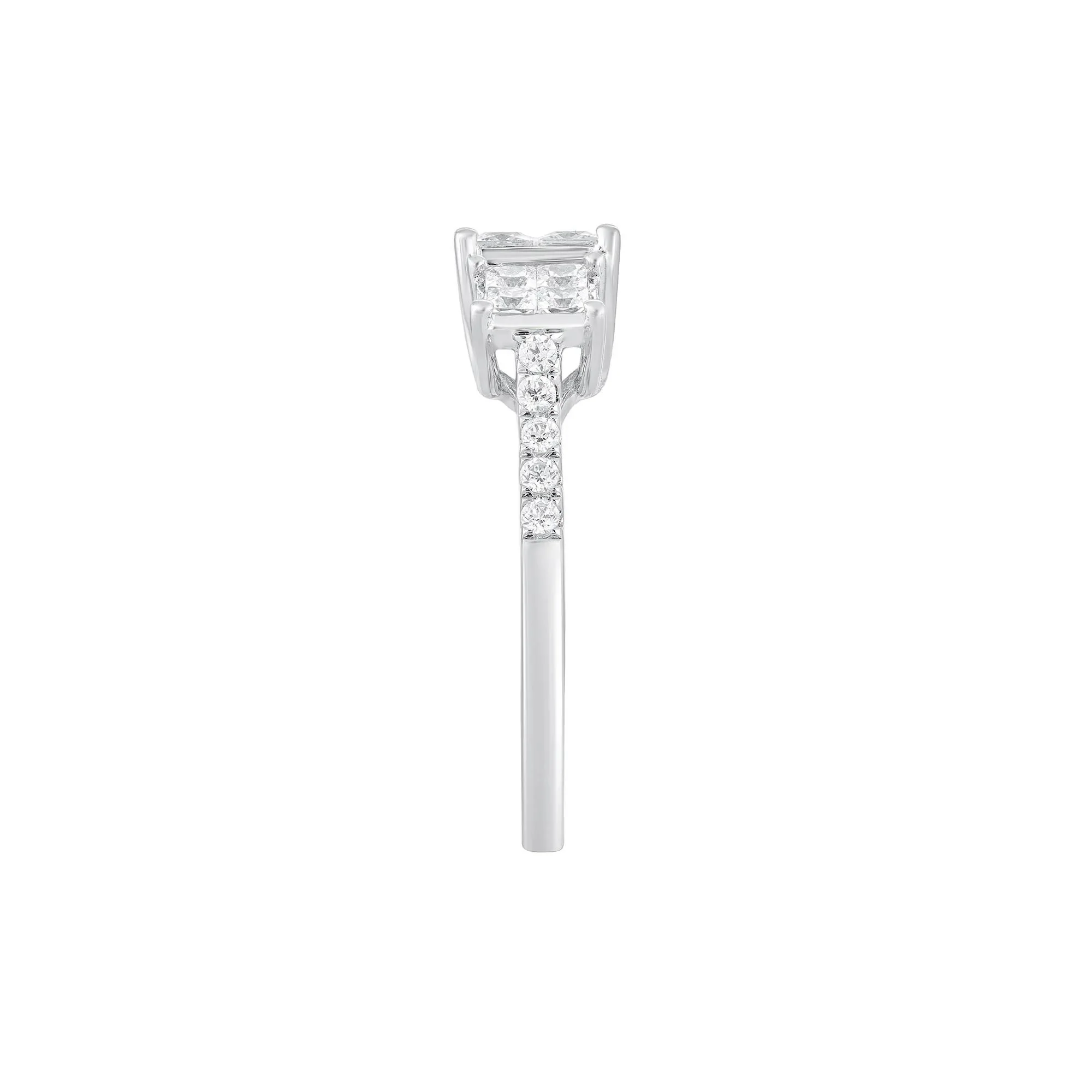 1 CT. Tw. Diamond Princess-Cut Composite Ring 10K White Gold Round Brilliant Cut Size 9.5 - Image 3