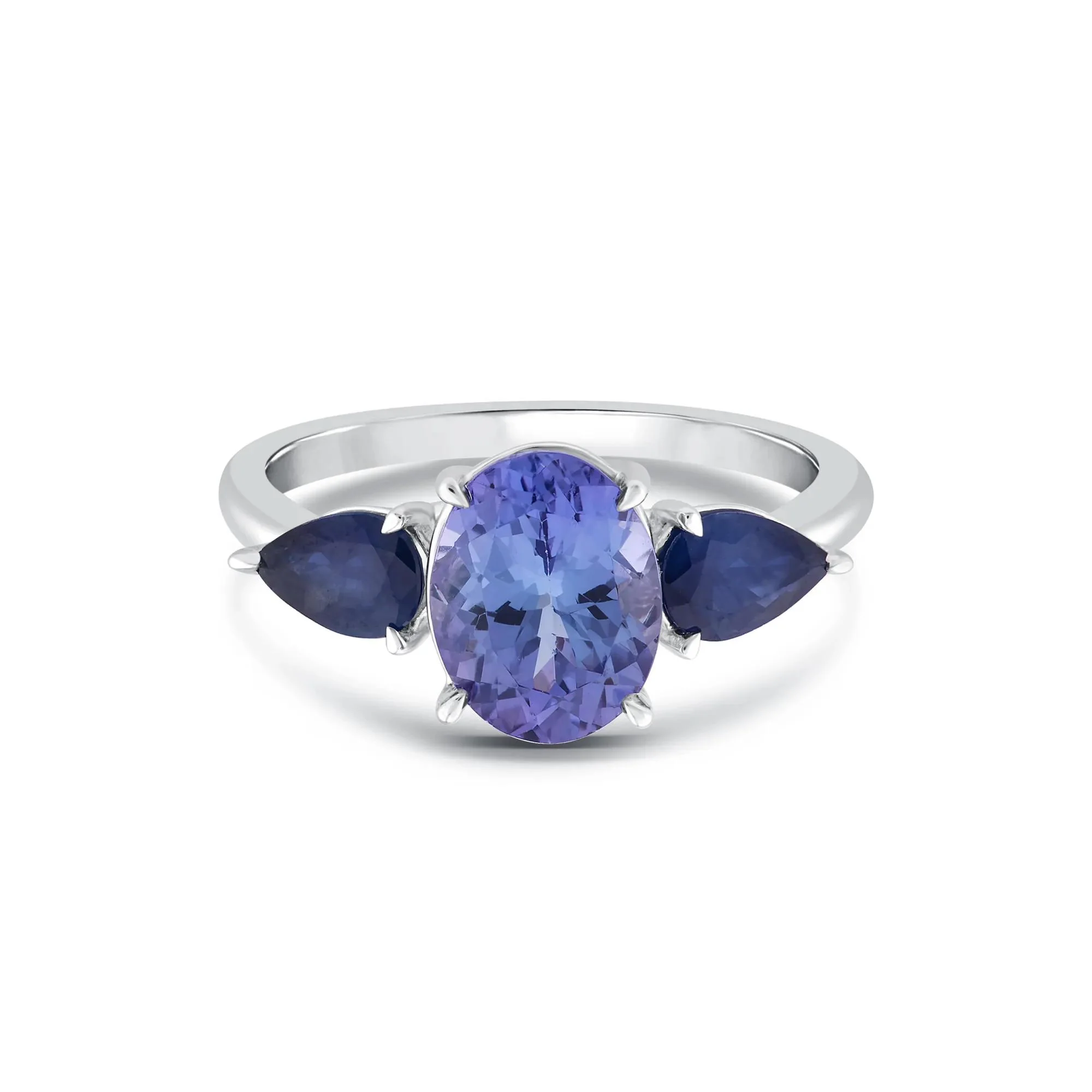 Blue Tanzanite and Blue Sapphire Ring 10K White Gold Size 8.5 1mm