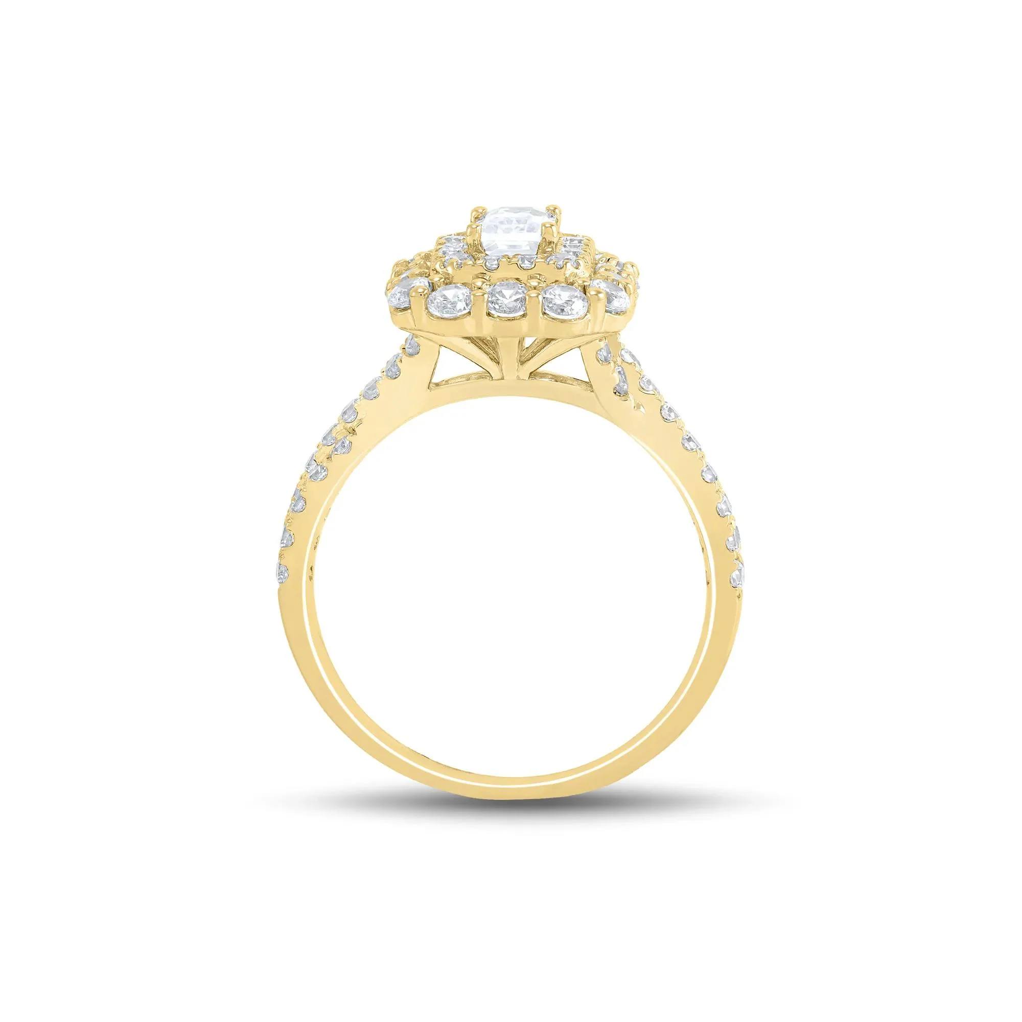 1/2 CT. Tw. Emerald-Cut Diamond Halo Engagement Ring 14K Yellow Gold Round Brilliant Cut Size 6.5 1mm - Image 2