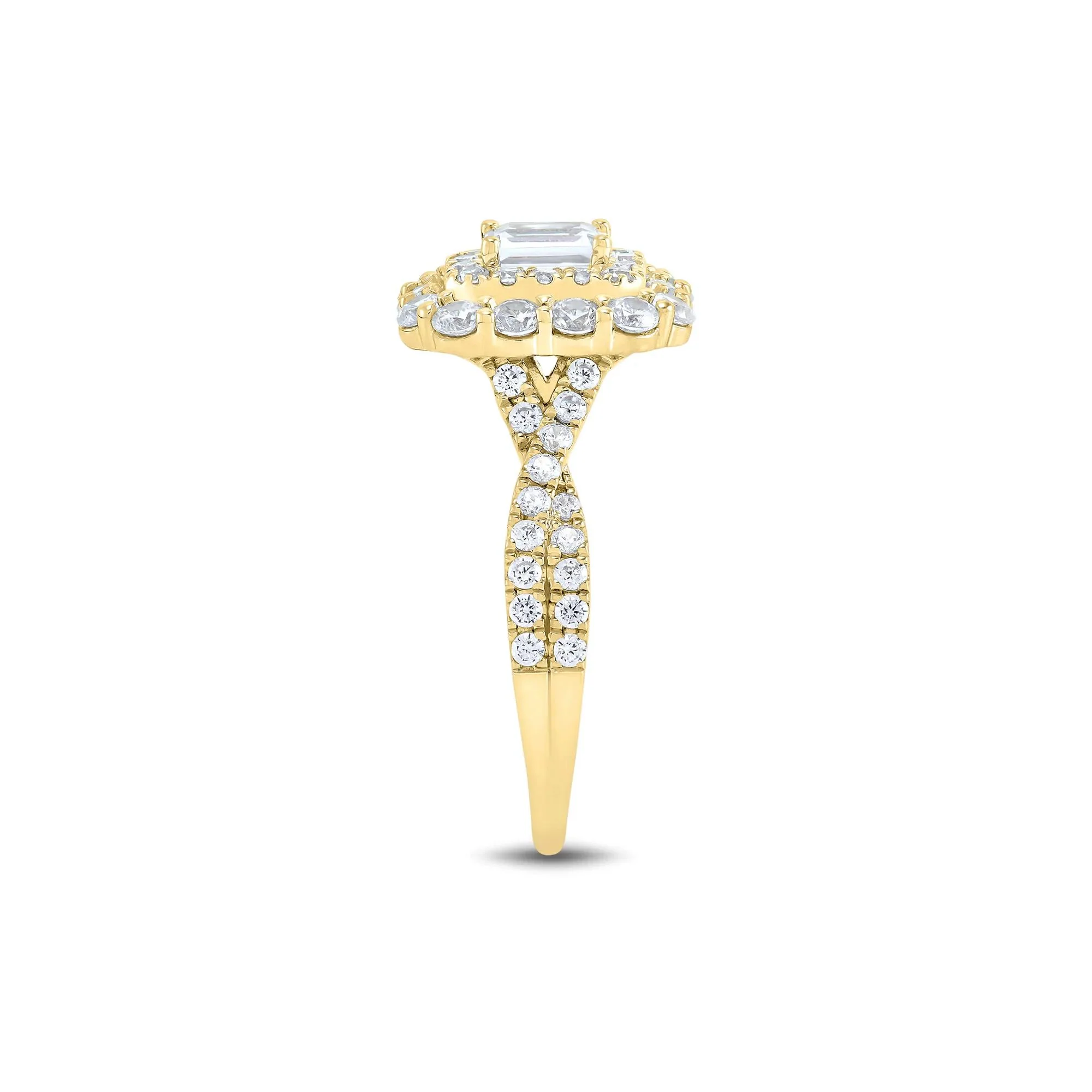 1/2 CT. Tw. Emerald-Cut Diamond Halo Engagement Ring 14K Yellow Gold Round Brilliant Cut Size 9 1mm - Image 3