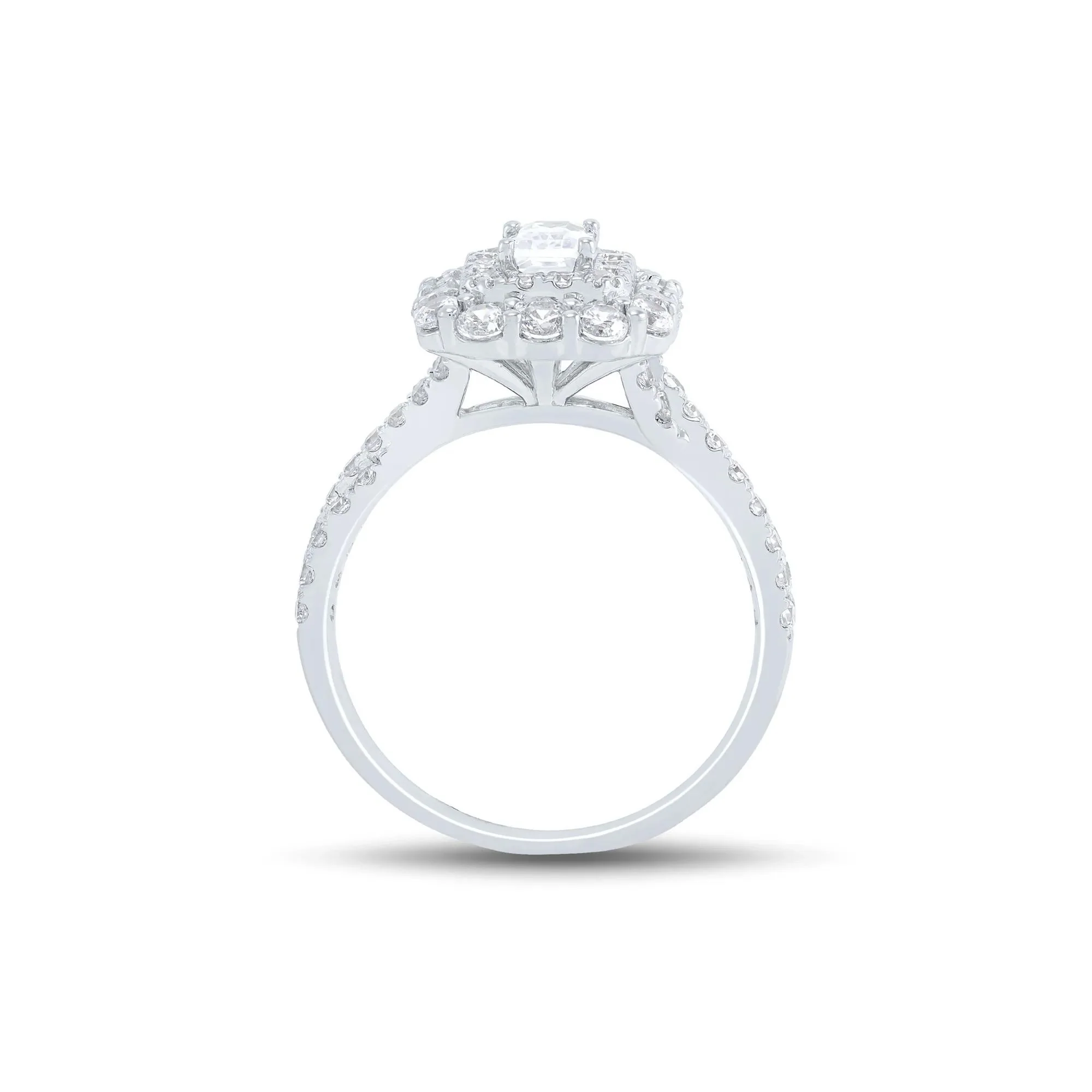 1/2 CT. Tw. Emerald-Cut Diamond Halo Engagement Ring 14K White Gold Round Brilliant Cut Size 6.5 1mm - Image 2