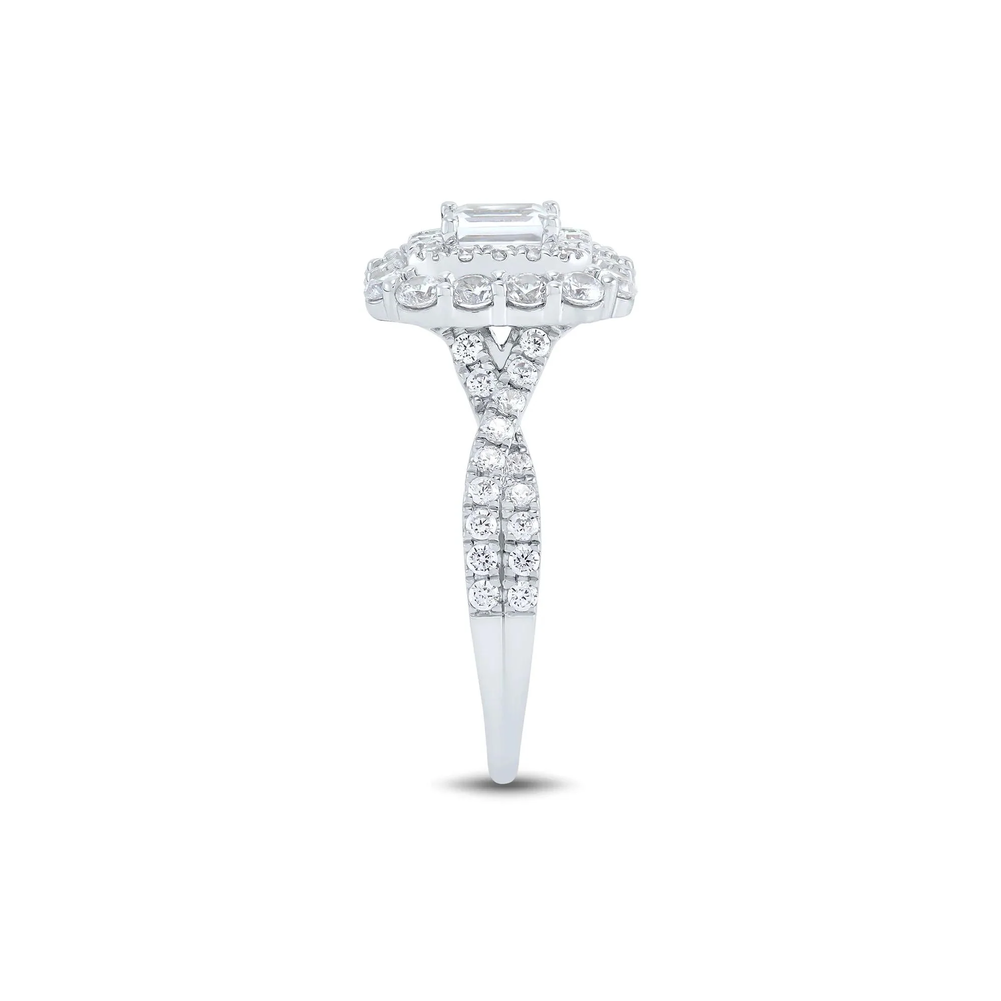 1/2 CT. Tw. Emerald-Cut Diamond Halo Engagement Ring 14K White Gold Round Brilliant Cut Size 8 1mm - Image 3