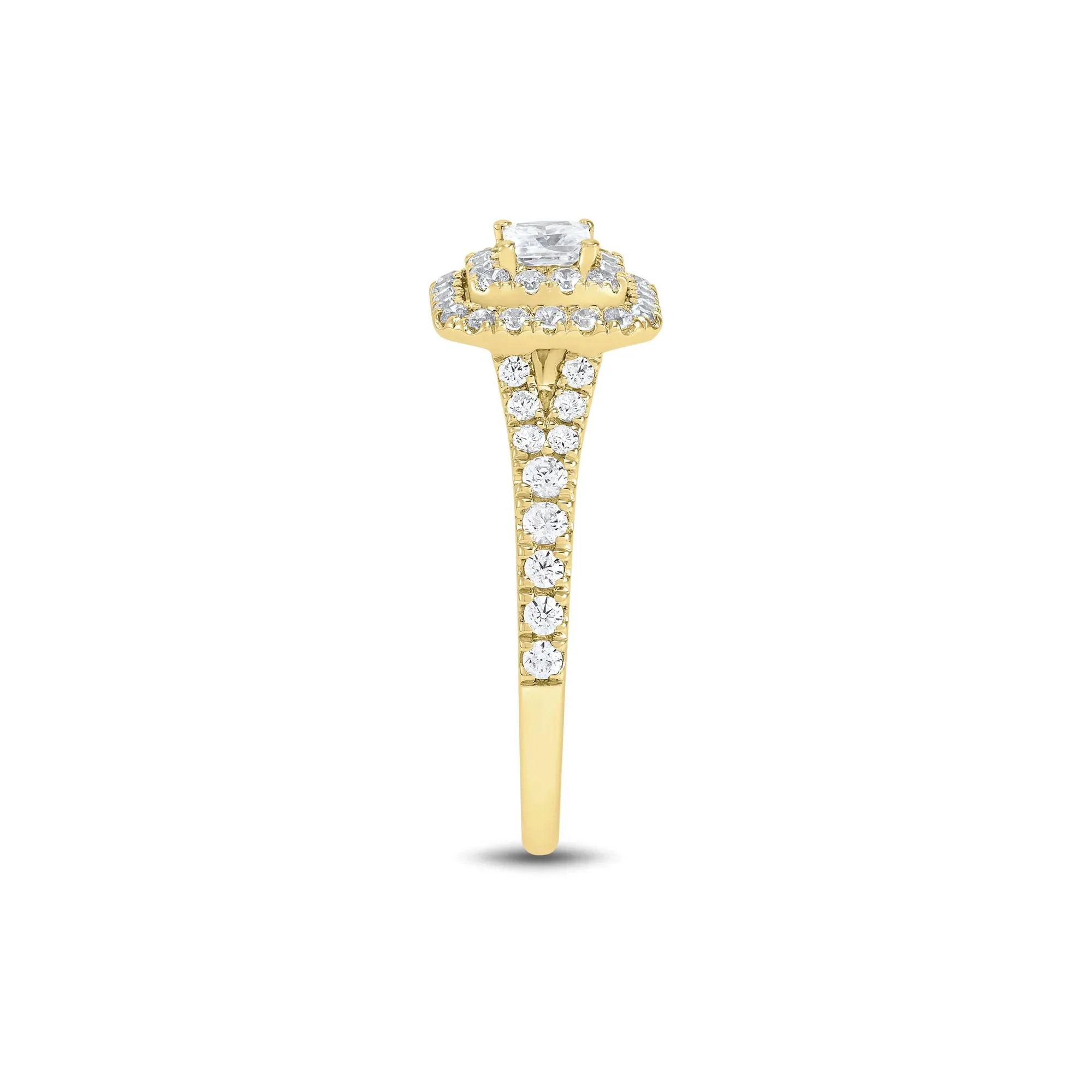 3/4 CT. Tw. Princess-Cut Double Halo Engagement Ring 14K Yellow Gold Round Brilliant Cut Size 6 1mm - Image 3