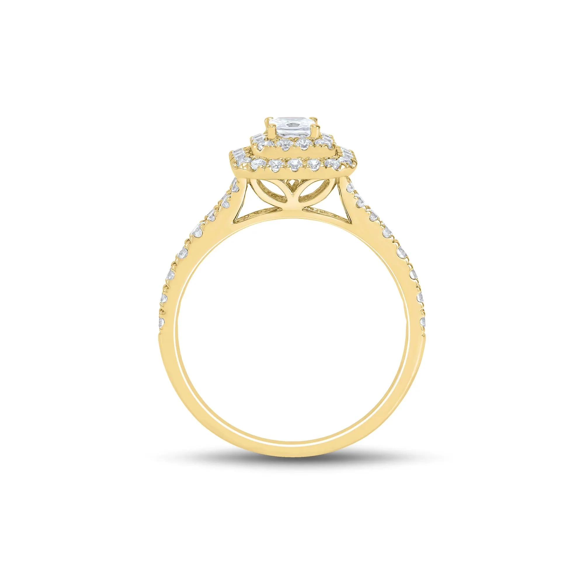 3/4 CT. Tw. Princess-Cut Double Halo Engagement Ring 14K Yellow Gold Round Brilliant Cut Size 7.5 1mm - Image 2