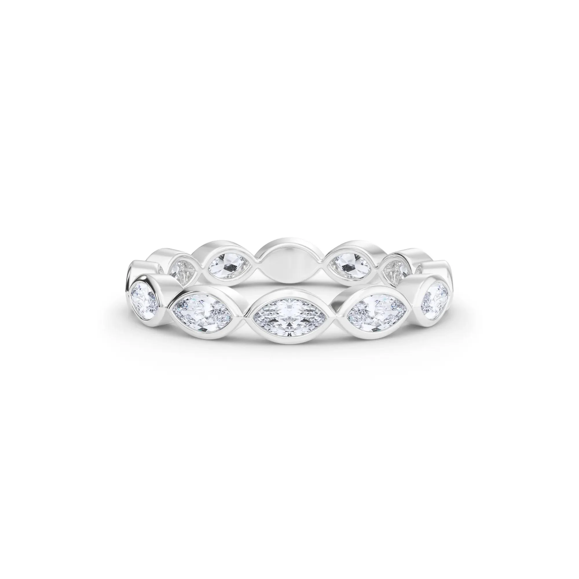 Lab Grown Diamond Bezel-Set Marquise True Eternity Band Ring 14K White Gold Size 8.5 3.5mm
