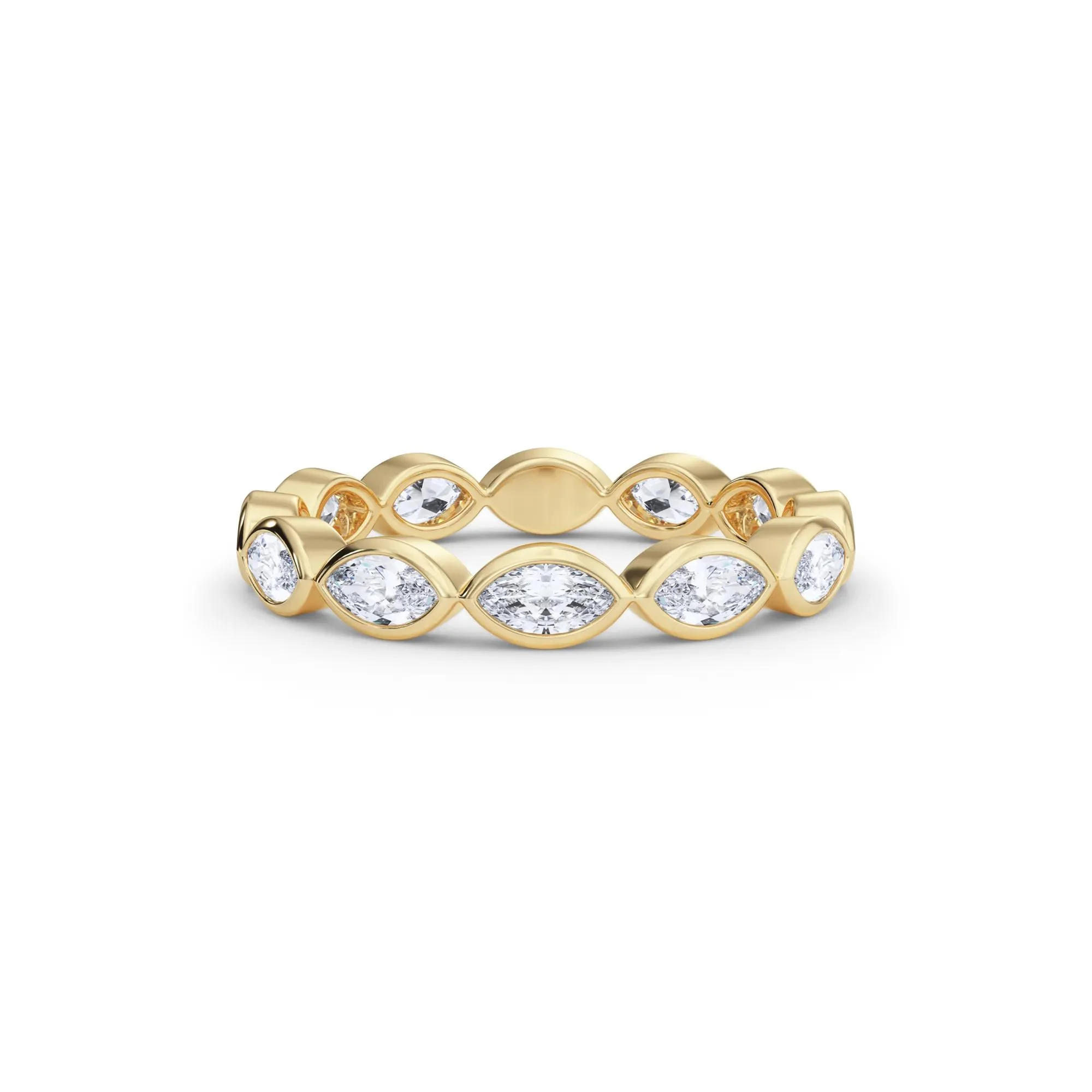 Lab Grown Diamond Bezel-Set Marquise True Eternity Band Ring 14K Yellow Gold Size 5 3.5mm