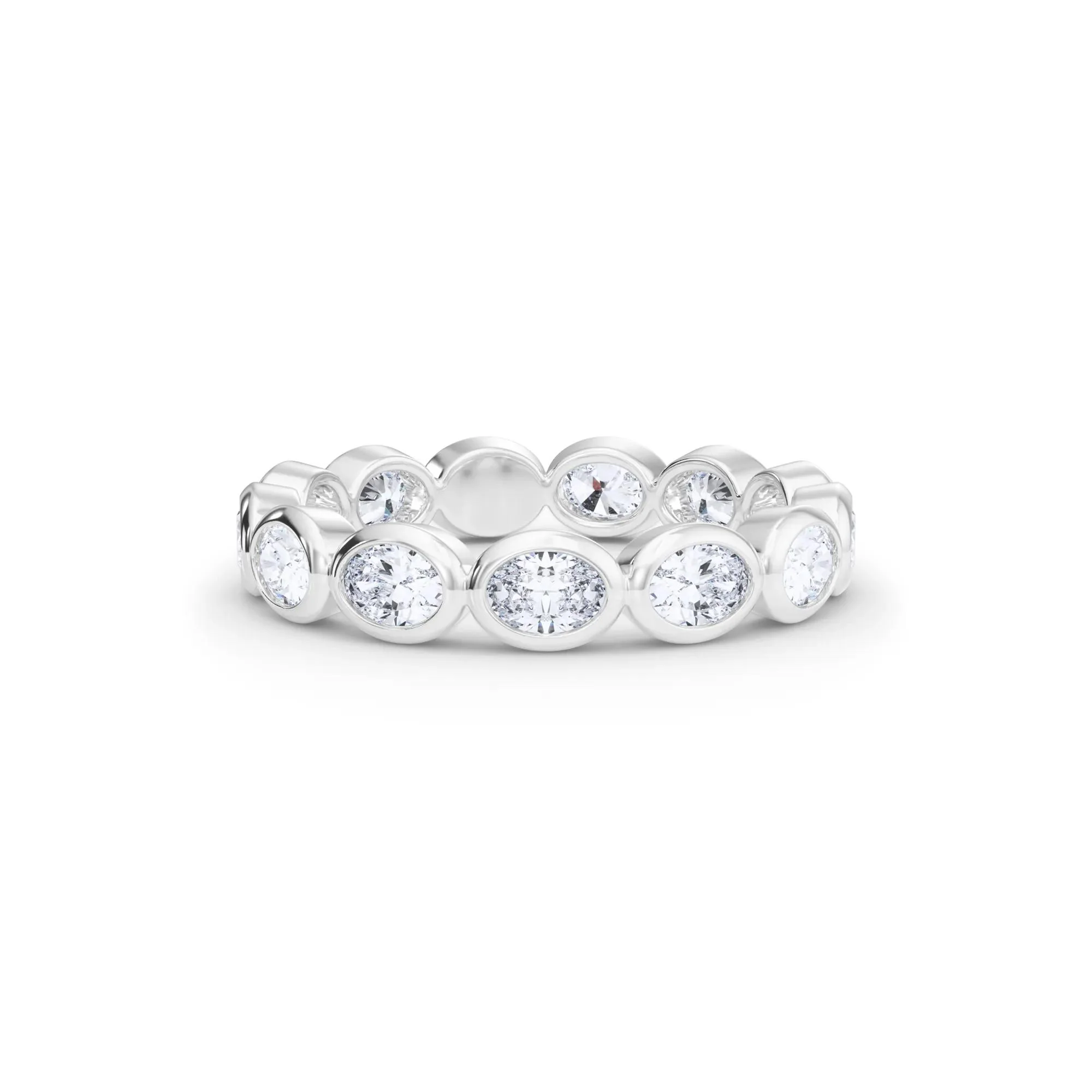 Lab Grown Diamond Oval Bezel-Set True Eternity Band Ring 14K White Gold Size 6.5 3.5mm