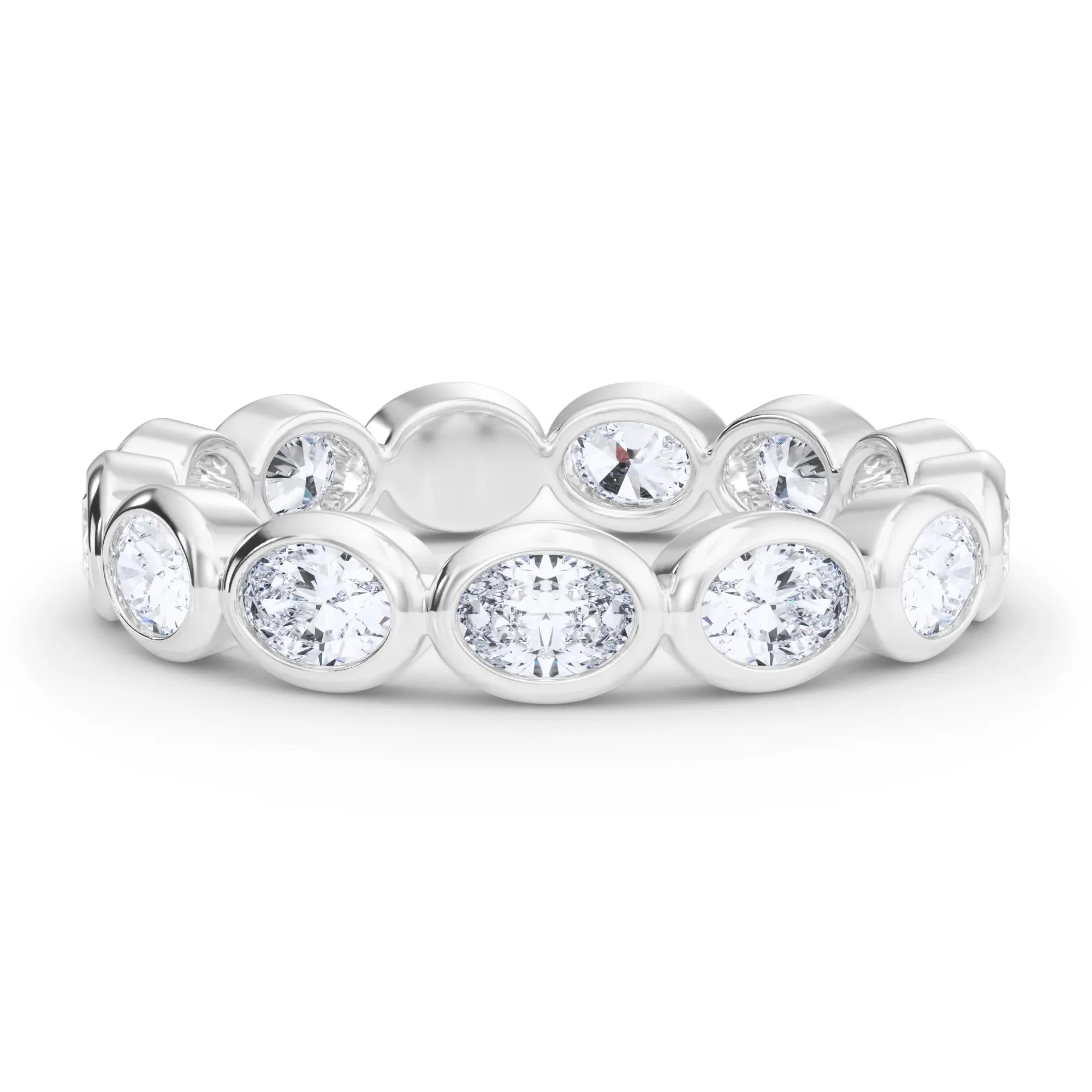 Lab Grown Diamond Bezel-Set Oval True Eternity Band Ring Platinum White Size 5 3.5mm