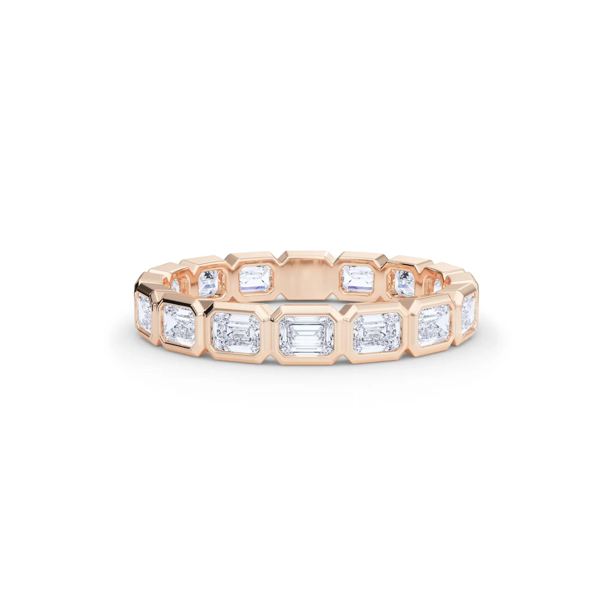 Lab Grown Diamond Bezel-Set Emerald-Cut True Eternity Band Ring 14K Rose Gold Size 4.5 3mm