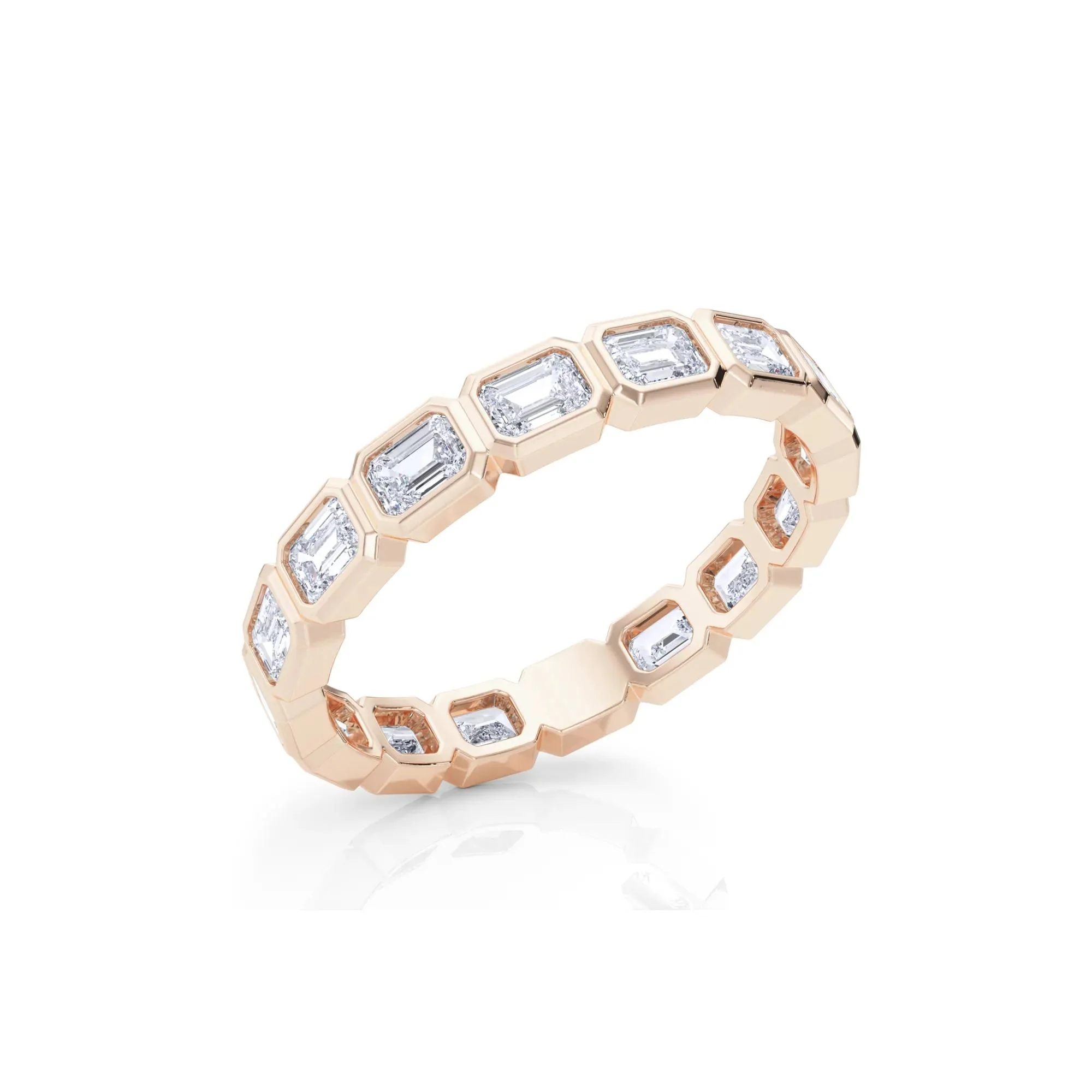 Lab Grown Diamond Bezel-Set Emerald-Cut True Eternity Band Ring 14K Rose Gold Size 6.5 3mm - Image 5