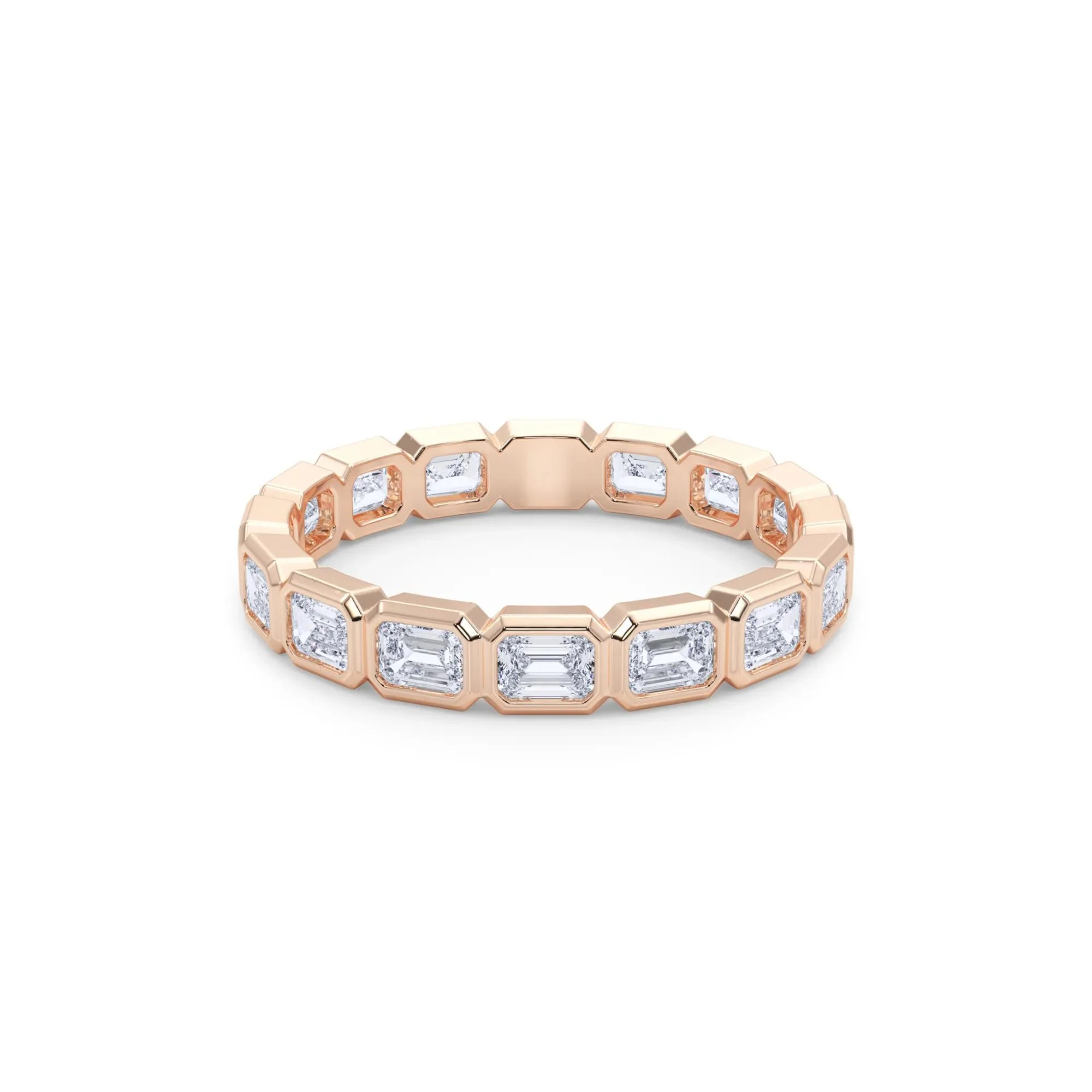 Lab Grown Diamond Bezel-Set Emerald-Cut True Eternity Band Ring 14K Rose Gold Size 8.5 3mm - Image 4
