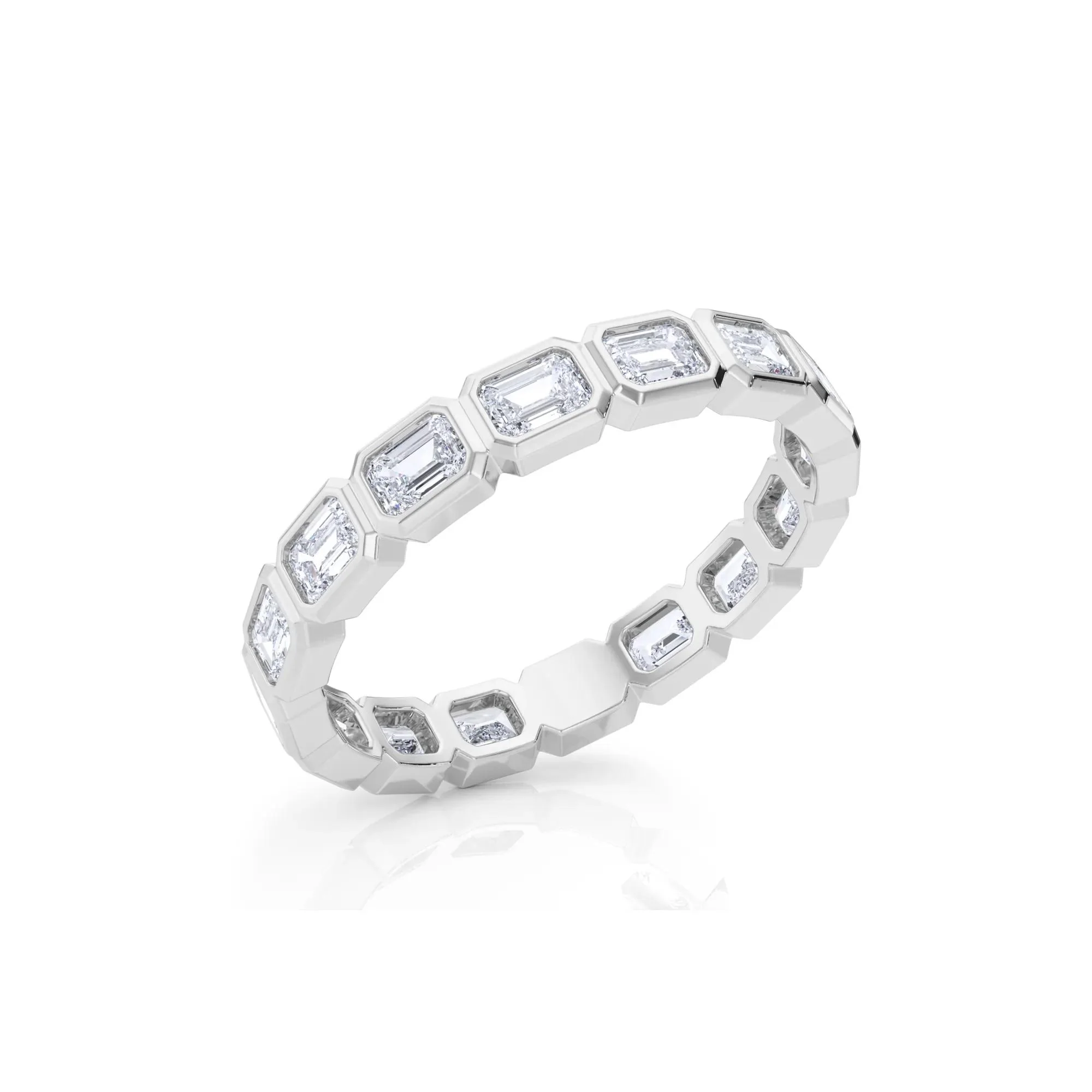 Lab Grown Diamond Bezel-Set Emerald-Cut True Eternity Band Ring 14K White Gold Size 7.5 3mm - Image 5