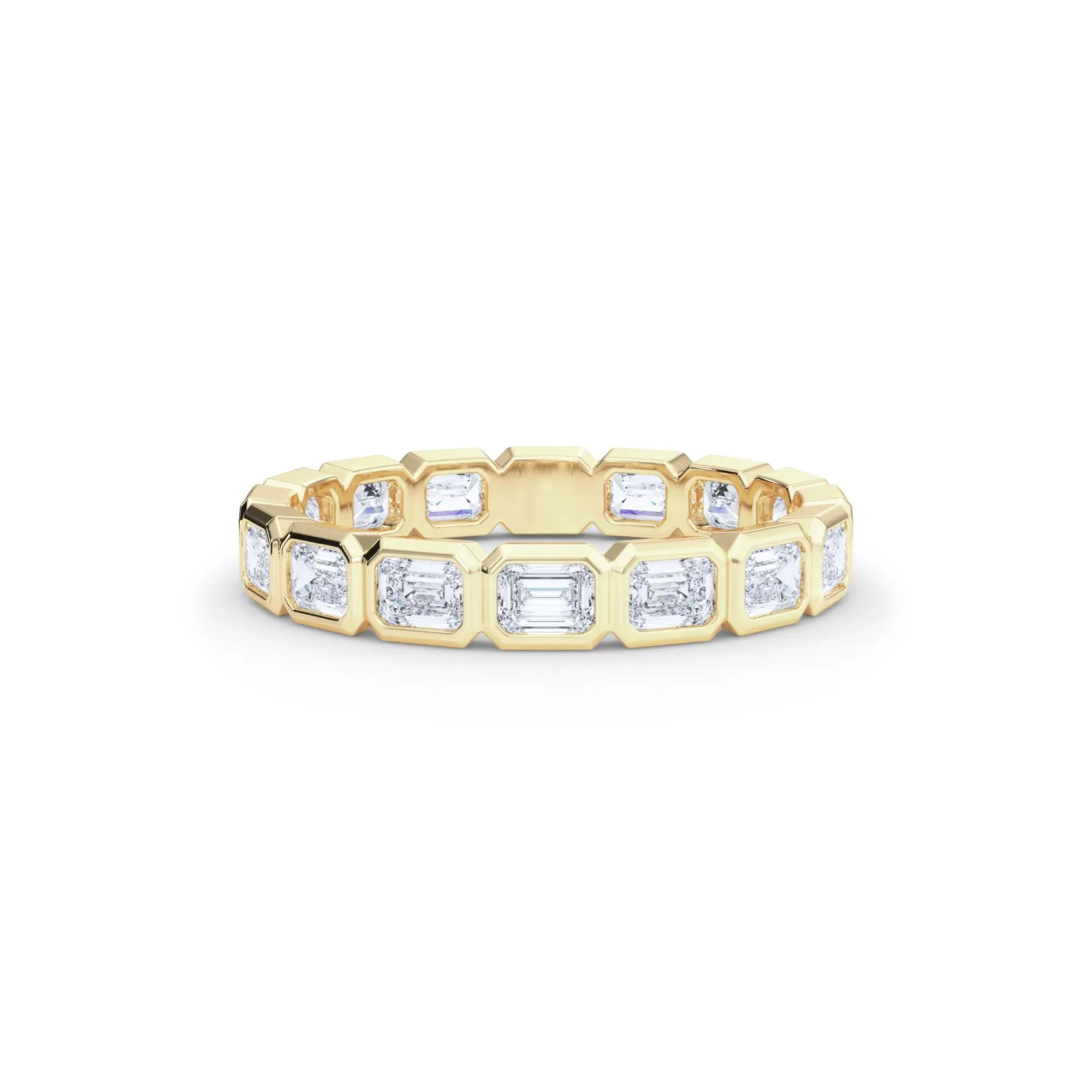 Lab Grown Diamond Bezel-Set Emerald-Cut True Eternity Band Ring 14K Yellow Gold Size 4 3mm