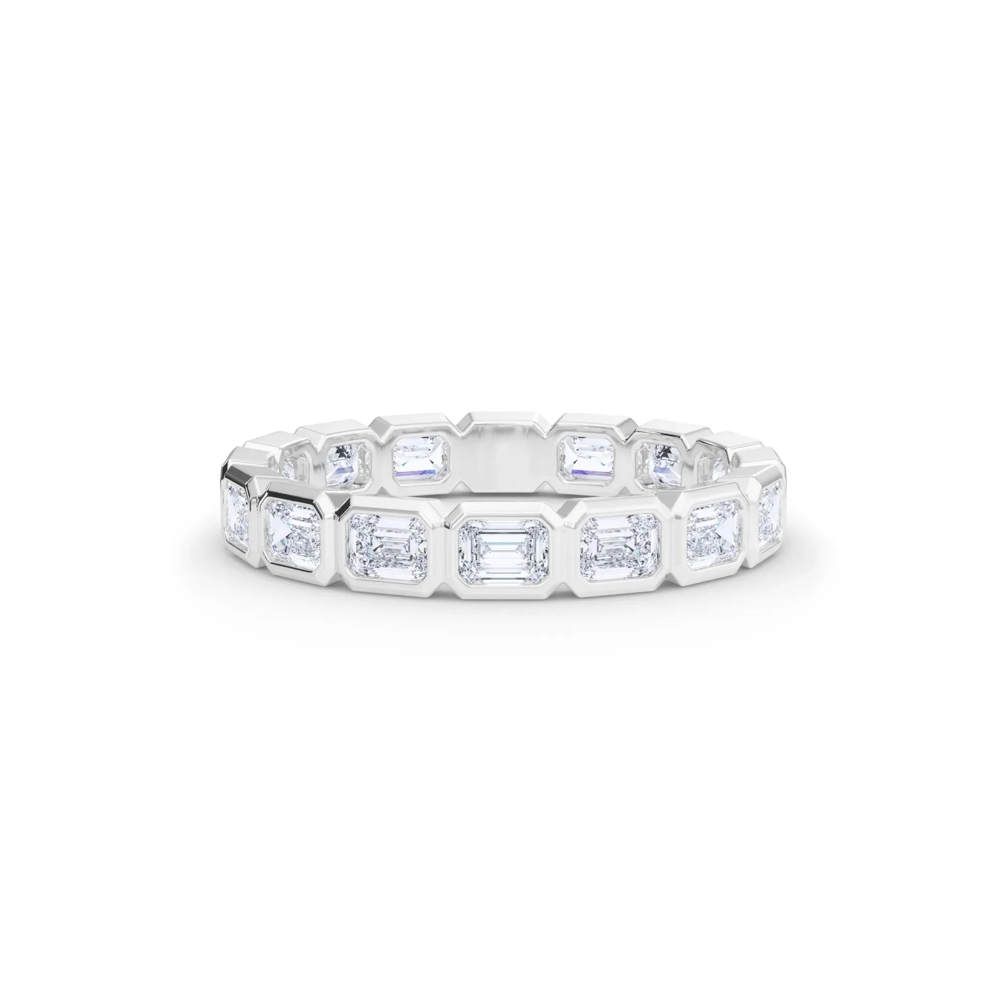 Lab Grown Diamond Bezel-Set Emerald-Cut True Eternity Band Ring Platinum White Size 7.5 3mm