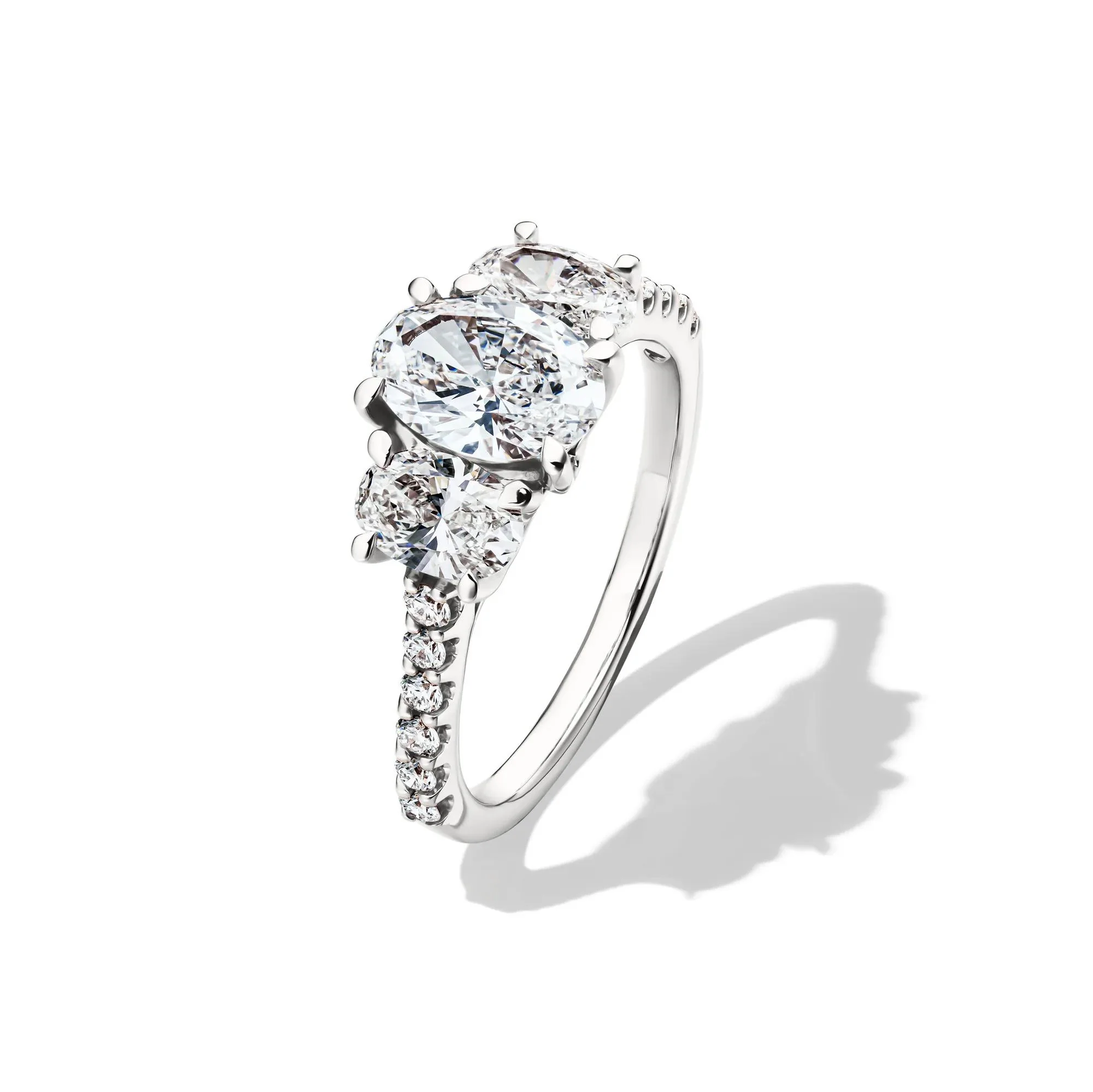 2 CT. Tw. Lab Grown Diamond Three Stone Oval Engagement Ring 14K White Gold Round Brilliant Cut Size 7 - Image 4