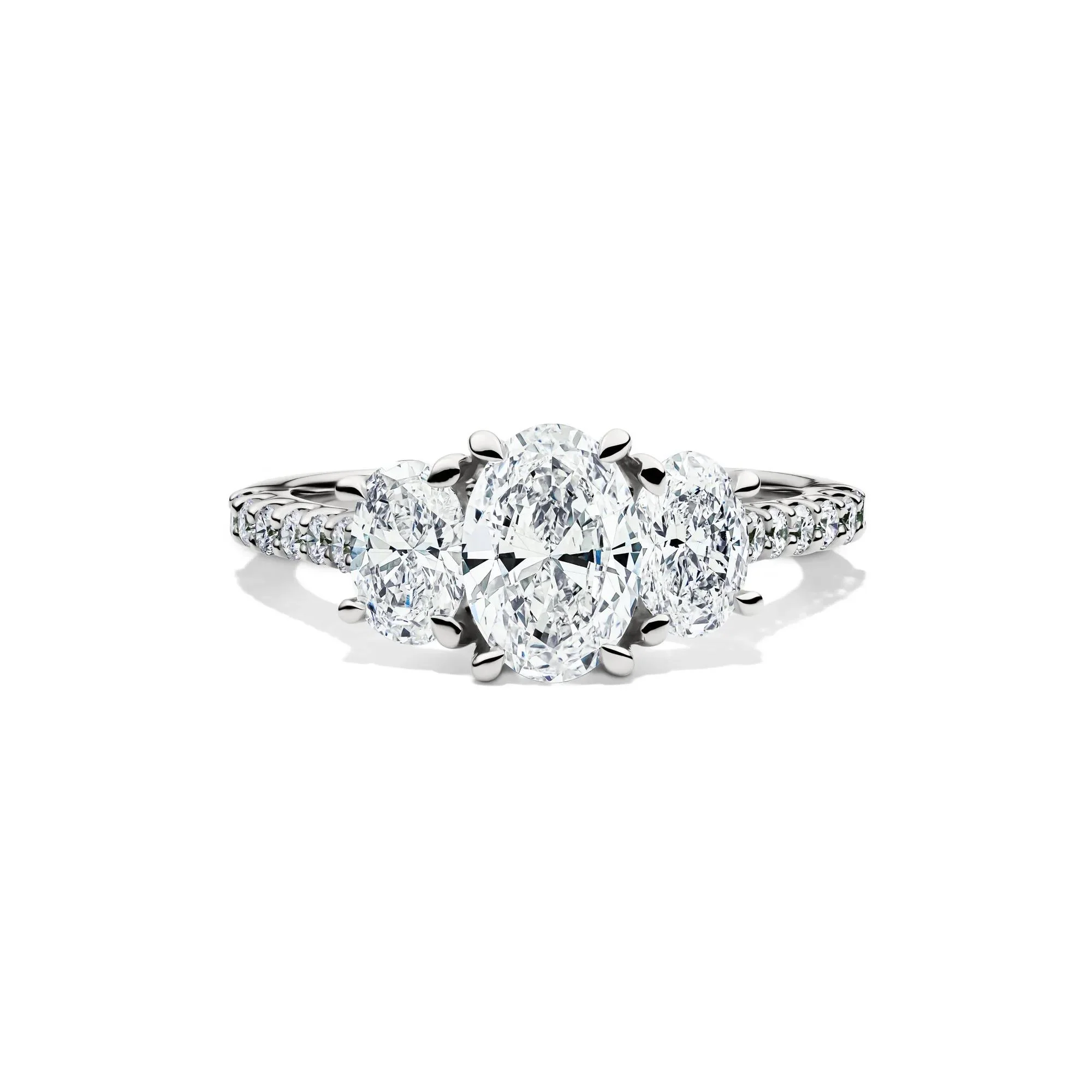 2 CT. Tw. Lab Grown Diamond Three Stone Oval Engagement Ring 14K White Gold Round Brilliant Cut Size 8