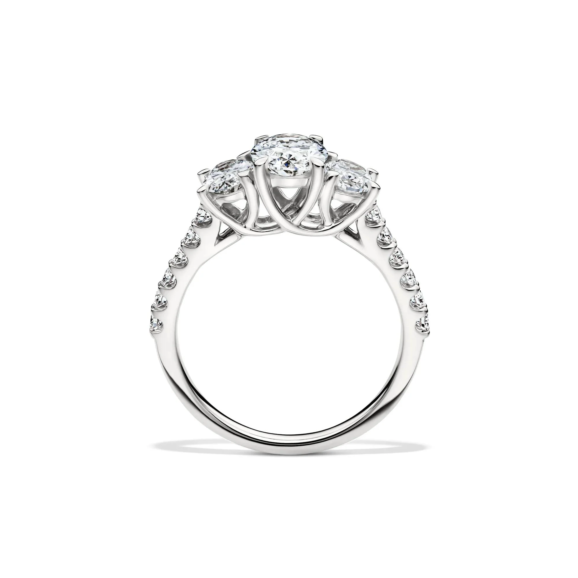 2 CT. Tw. Lab Grown Diamond Three Stone Oval Engagement Ring 14K White Gold Round Brilliant Cut Size 8.5 - Image 2