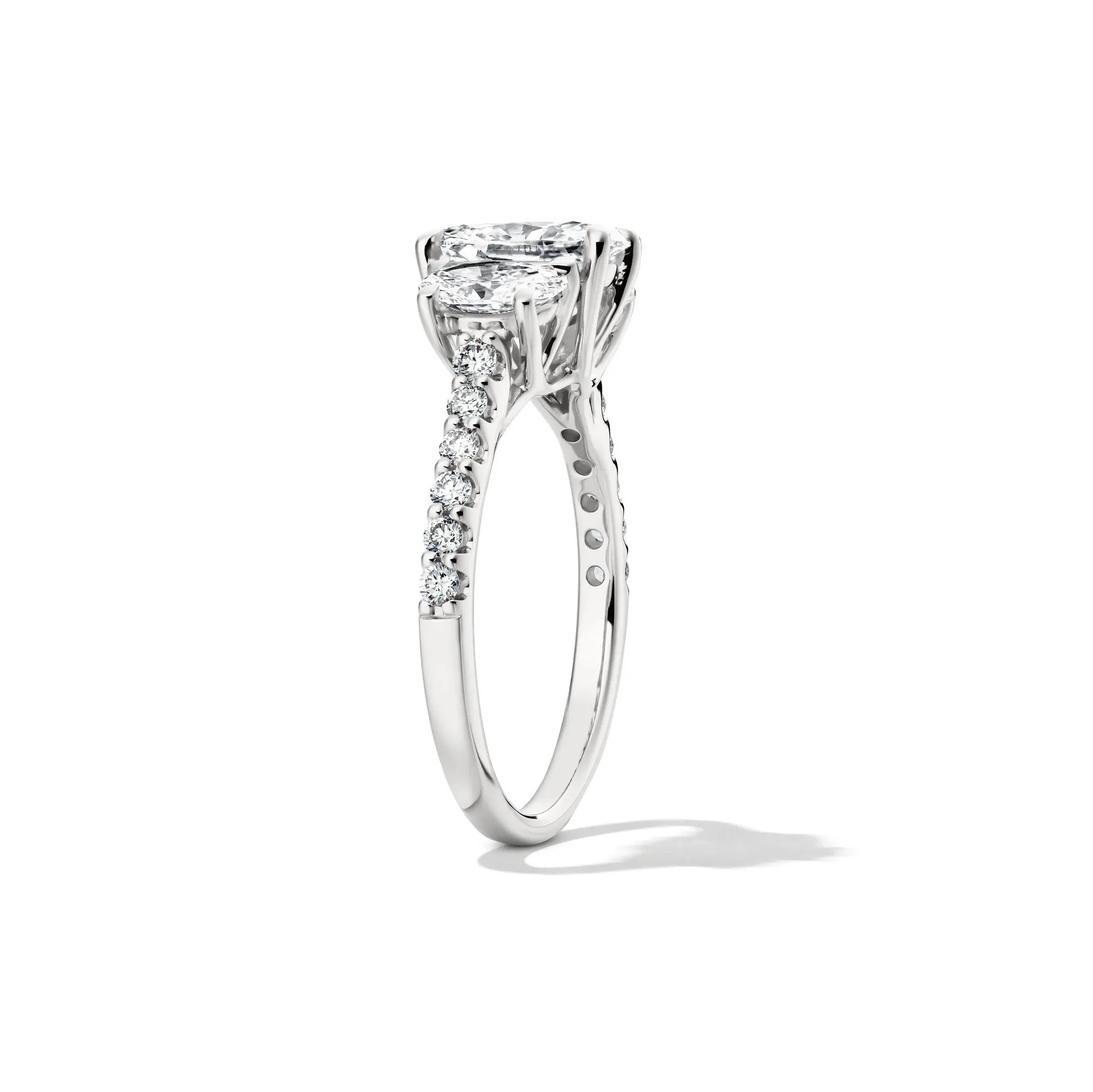 2 CT. Tw. Lab Grown Diamond Three Stone Oval Engagement Ring 14K White Gold Round Brilliant Cut Size 8.5 - Image 3