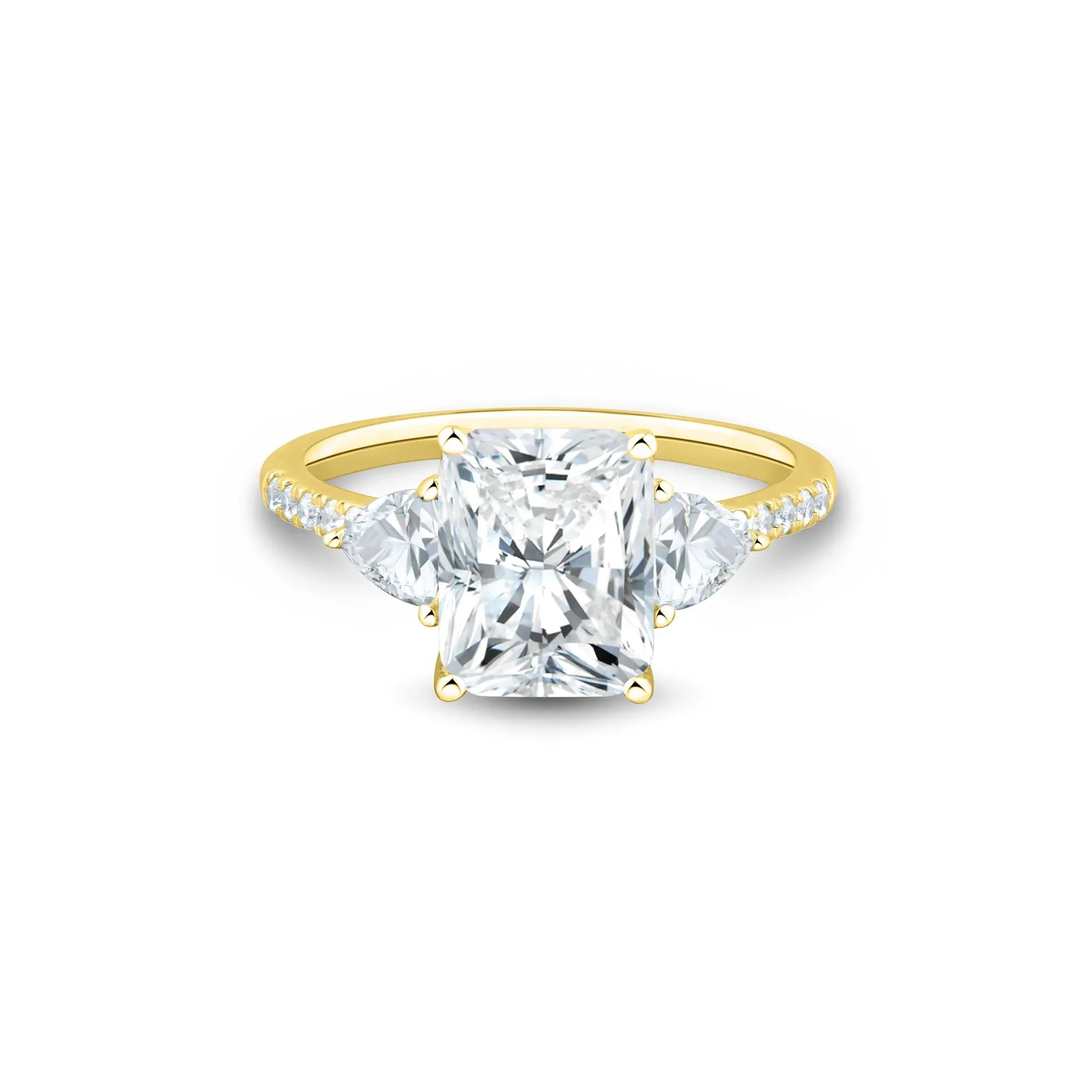 3 1/2 CT. Tw. Lab Grown Diamond Radiant-Cut Engagement Ring 14K Yellow Gold Round Brilliant Cut Size 5 1.5mm