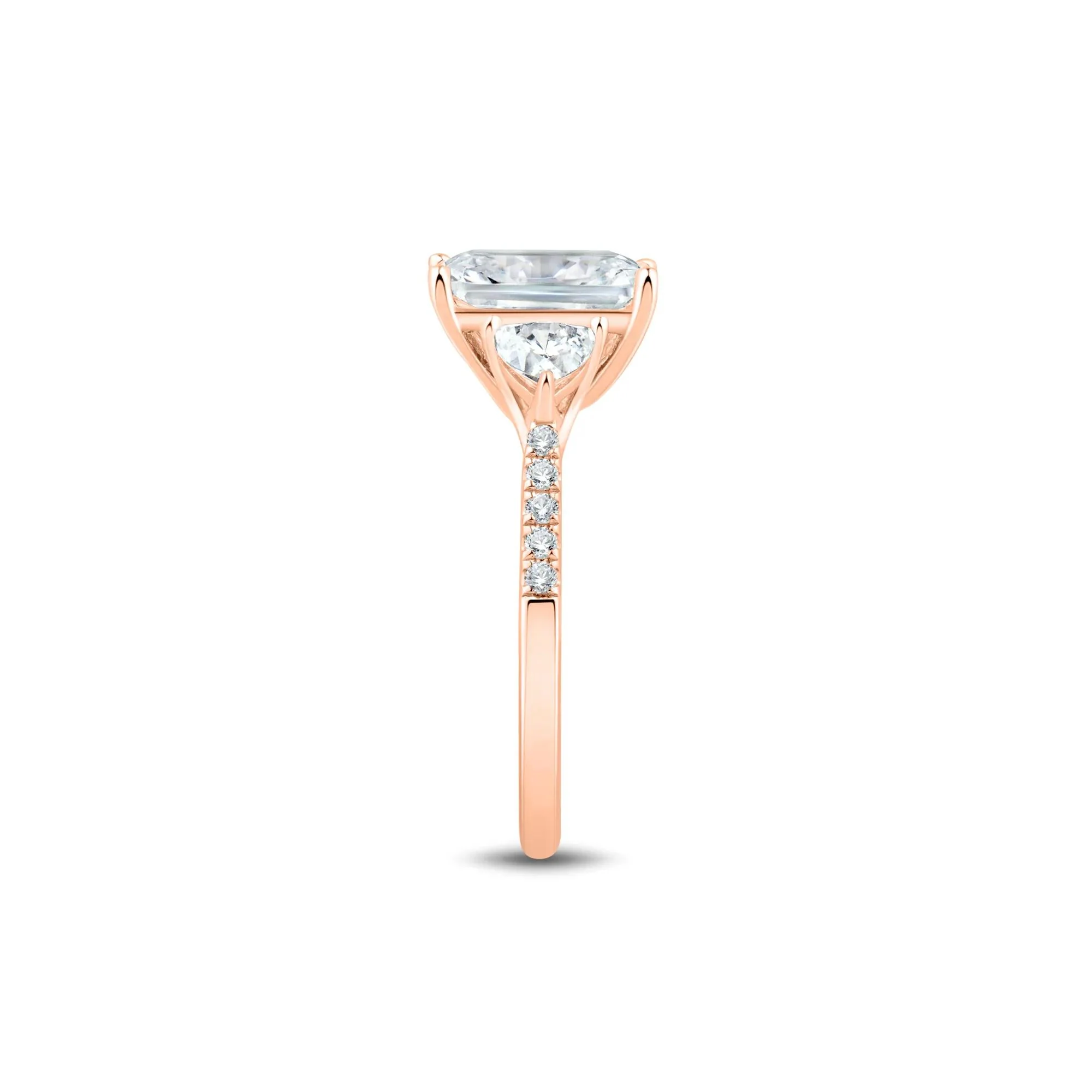 3 1/2 CT. Tw. Lab Grown Diamond Radiant-Cut Engagement Ring 14K Rose Gold Round Brilliant Cut Size 6 1.5mm - Image 3