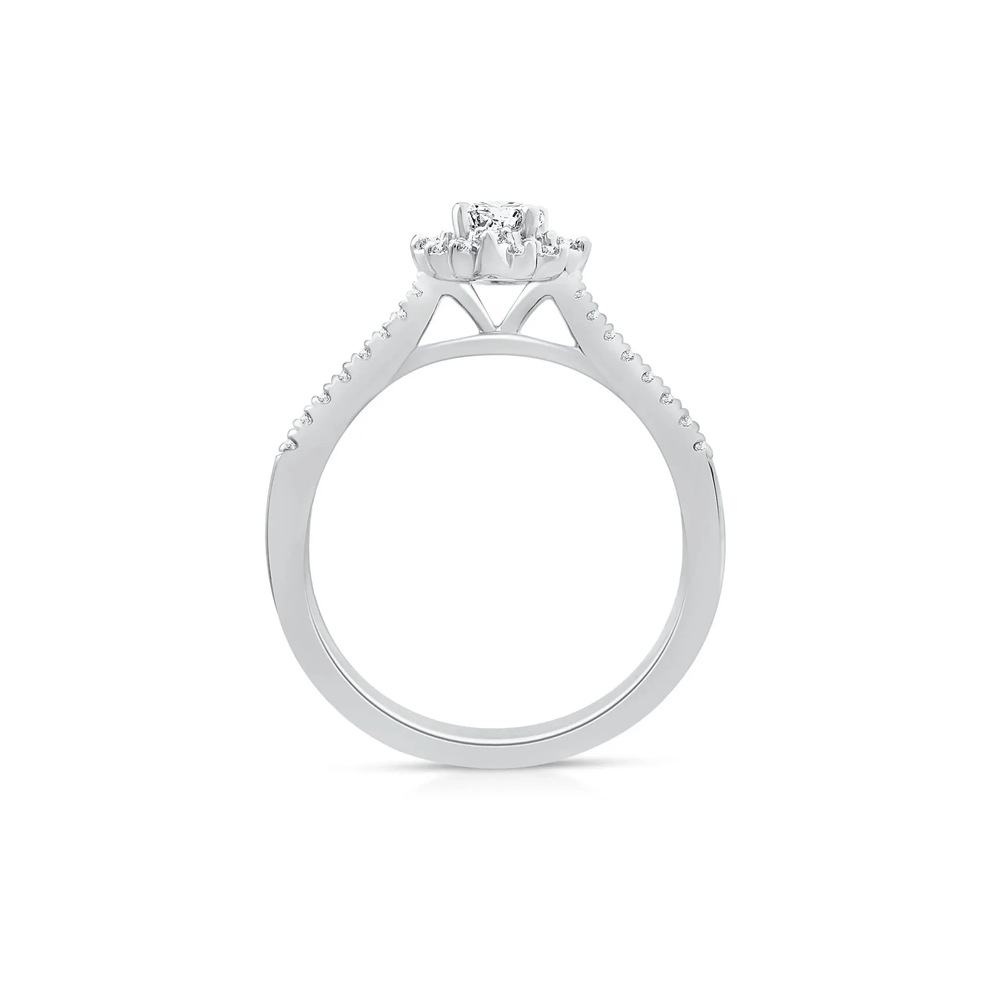 1/2 CT. Tw. Oval Burst Halo Engagement Ring 14K White Gold Round Brilliant Cut Size 6.5 1mm - Image 2