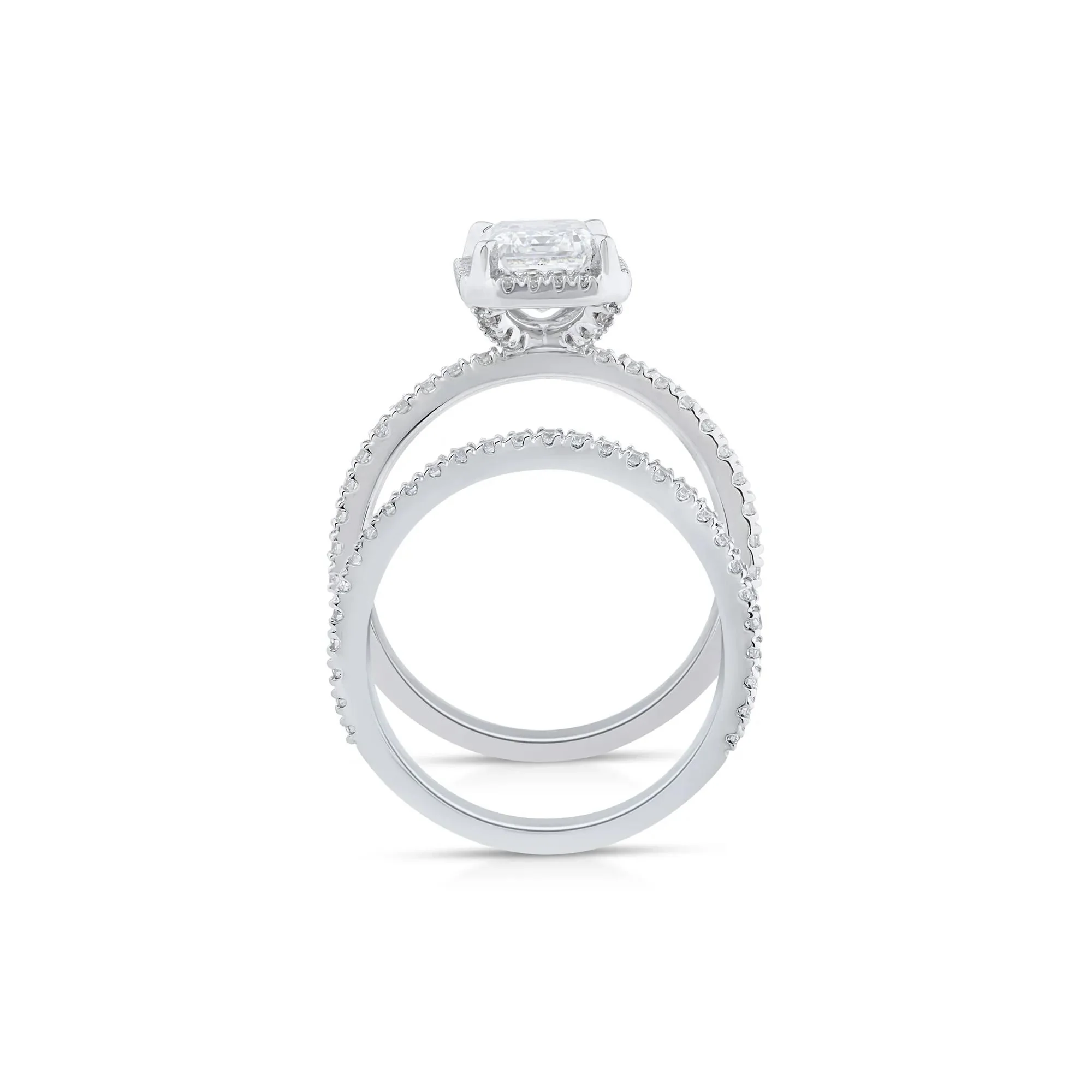 2 3/4 CT. Tw. Lab Grown Diamond Emerald-Cut Halo Bridal Set 14K White Gold Ring Round Brilliant Cut Size 7 1mm - Image 2