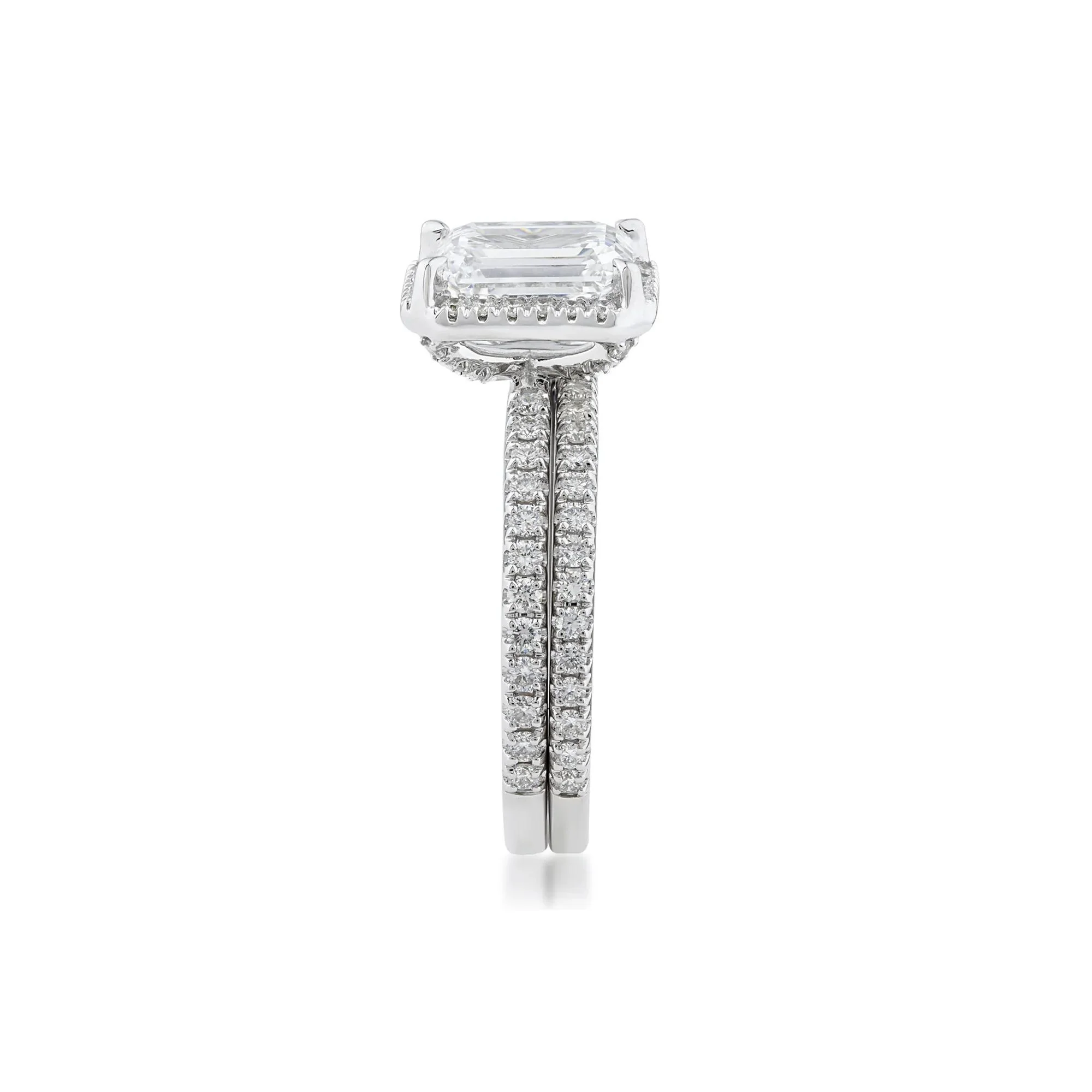 2 3/4 CT. Tw. Lab Grown Diamond Emerald-Cut Halo Bridal Set 14K White Gold Ring Round Brilliant Cut Size 9 1mm - Image 3