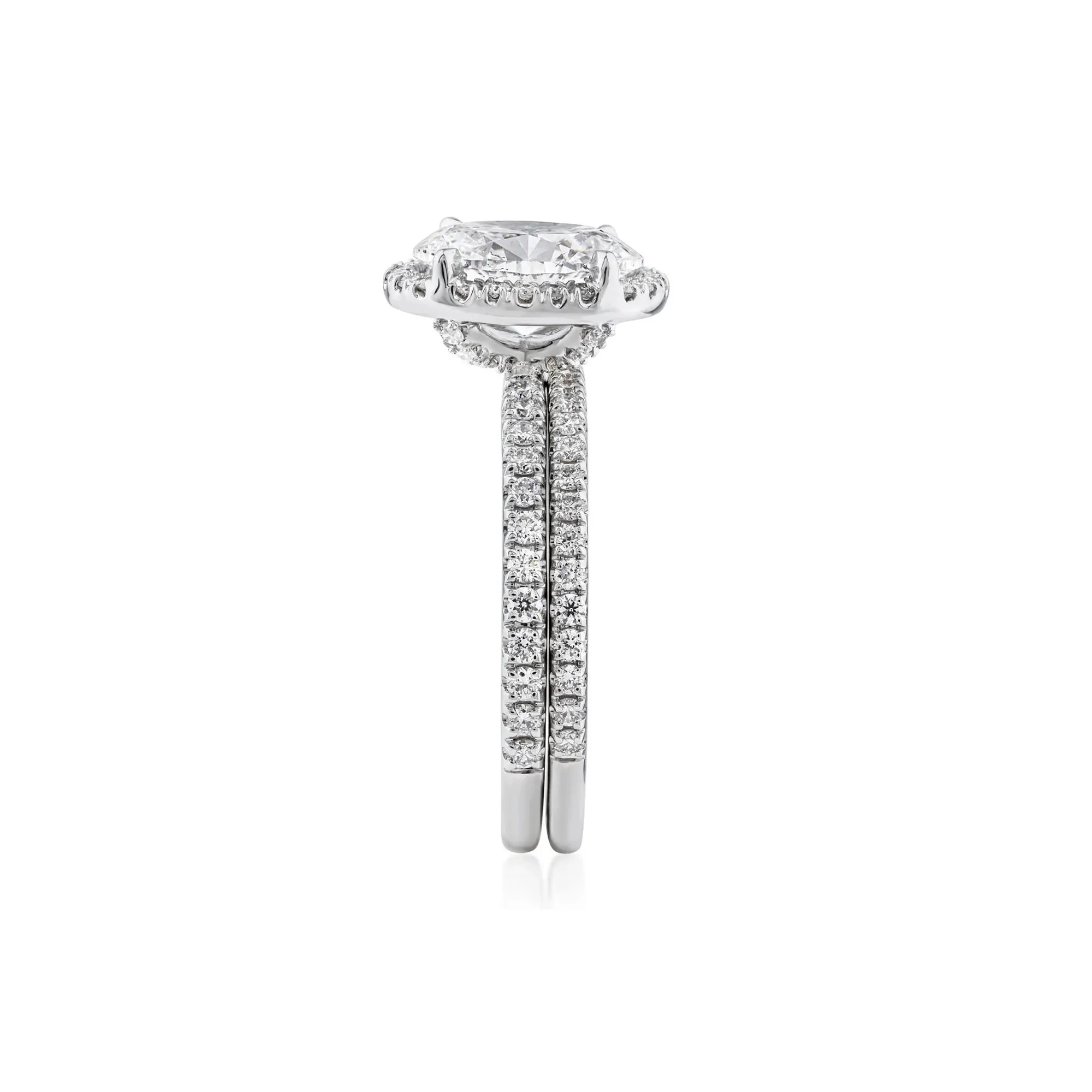 2 3/4 CT. Tw. Lab Grown Diamond Oval-Shaped Halo Bridal Set 14K White Gold Ring Round Brilliant Cut Size 7 1mm - Image 3