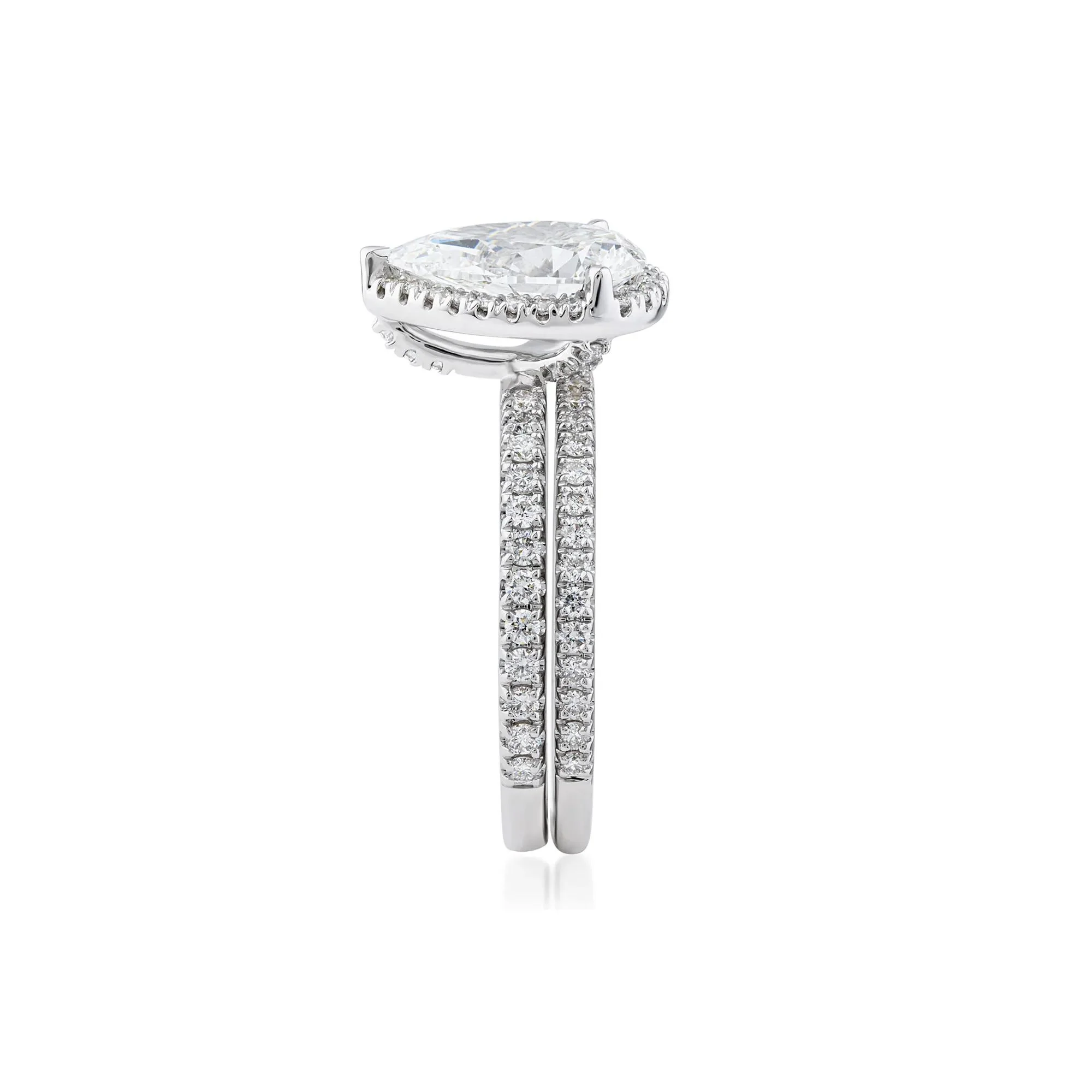 2 3/4 CT. Tw. Lab Grown Diamond Pear-Shaped Halo Bridal Set 14K White Gold Ring Round Brilliant Cut Size 7 1mm - Image 3