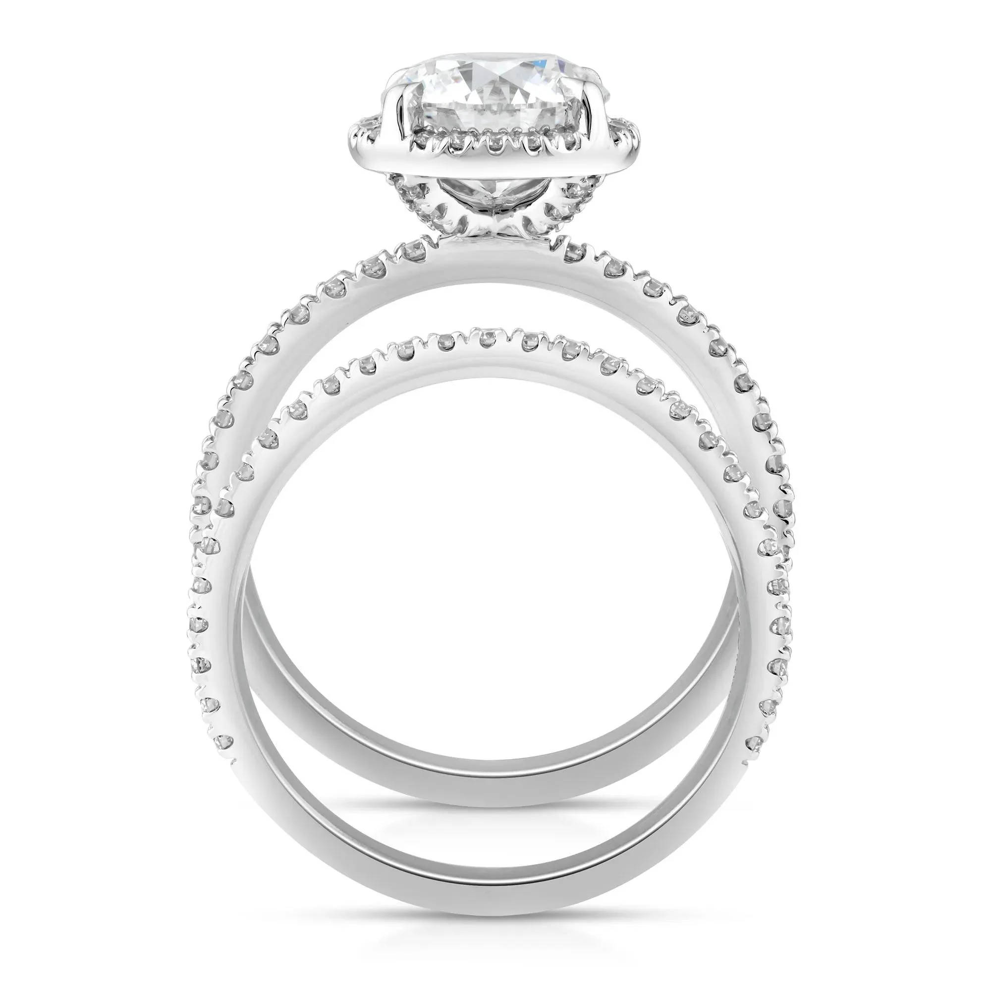 2 3/4 CT. Tw. Lab Grown Diamond Round Halo Bridal Set 14K White Gold Ring Round Brilliant Cut Size 6 10mm - Image 2