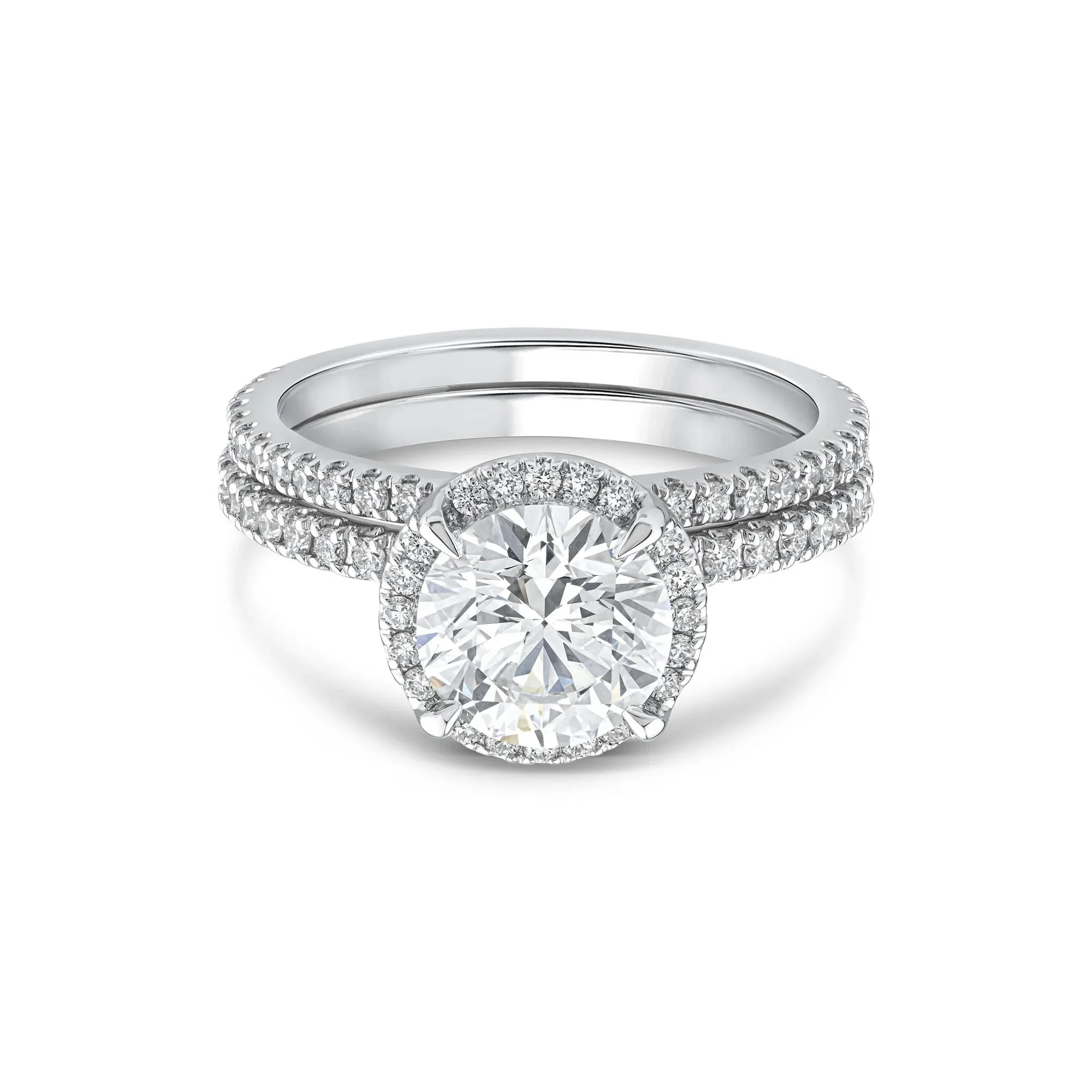 2 3/4 CT. Tw. Lab Grown Diamond Round Halo Bridal Set 14K White Gold Ring Round Brilliant Cut Size 9 10mm