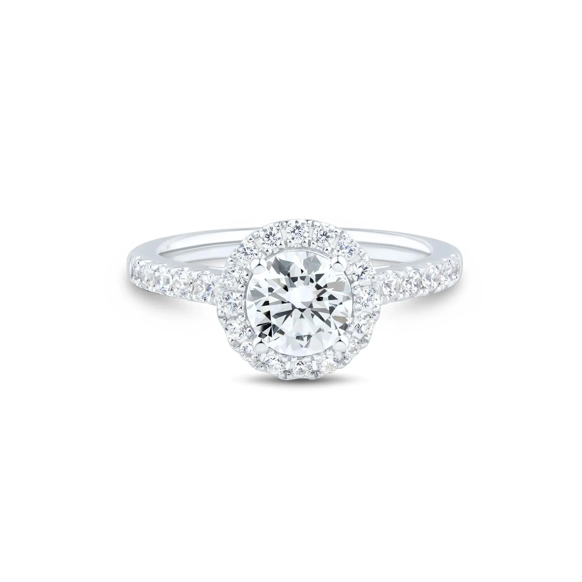 1/2 CT. Tw. Lab Grown Diamond Round Halo Engagement Ring 14K White Gold Round Brilliant Cut Size 7 1mm