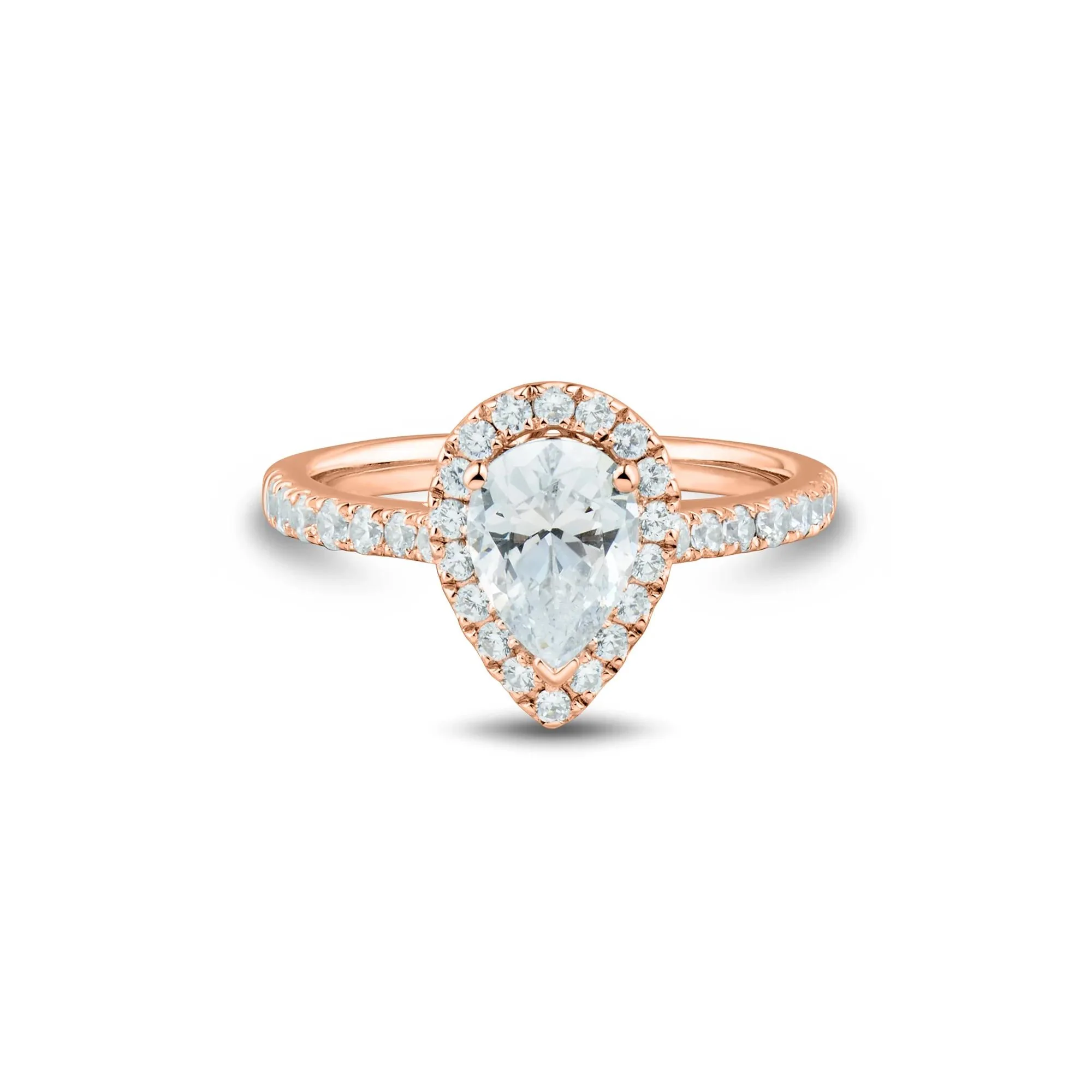 1/2 CT. Tw. Pear-Shaped Lab Grown Diamond Halo Engagement Ring 14K Rose Gold Round Brilliant Cut Size 6.5 1mm