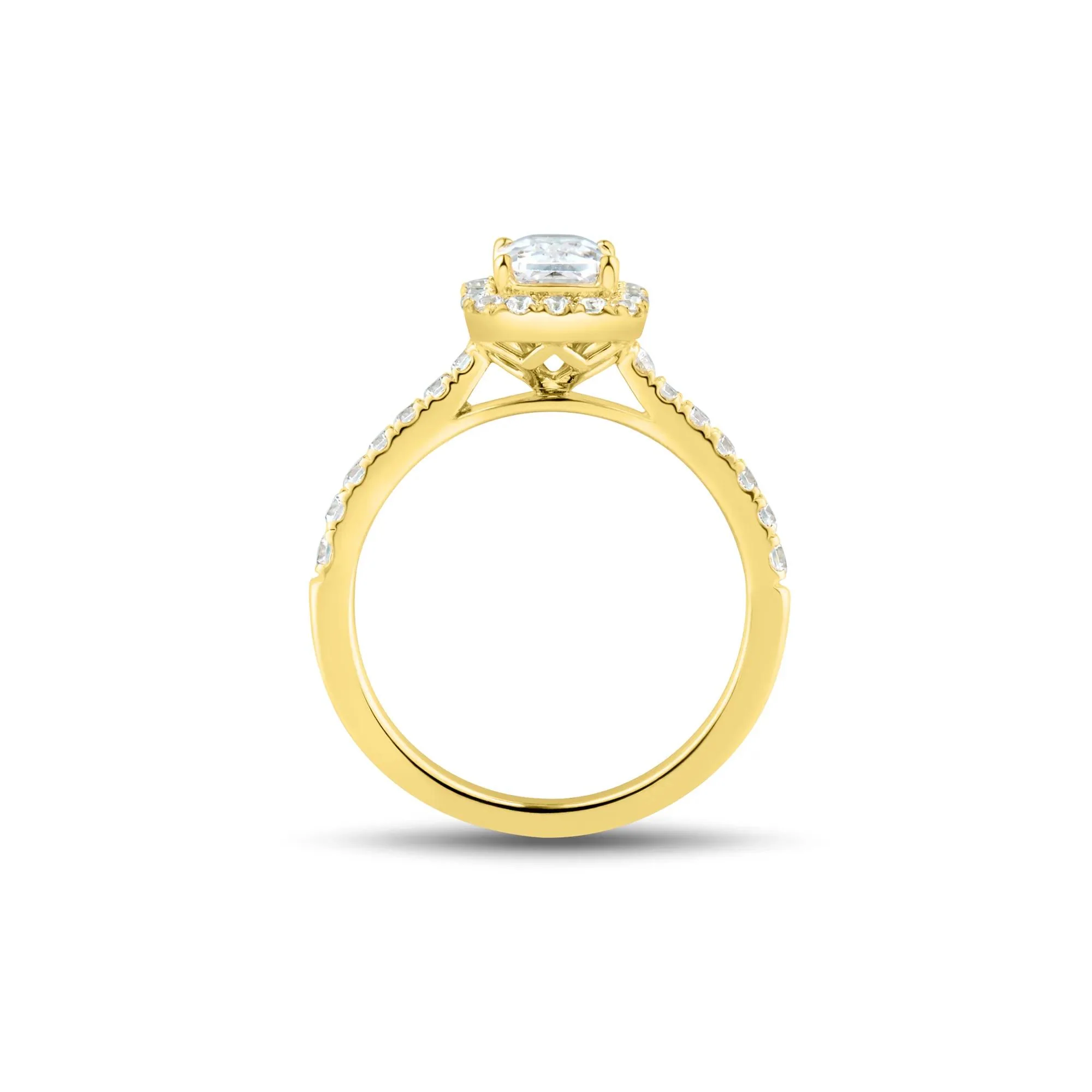 1/2 CT. Tw. Lab Grown Diamond Emerald-Cut Halo Engagement Ring 14K Yellow Gold Size 7.5 1mm - Image 2