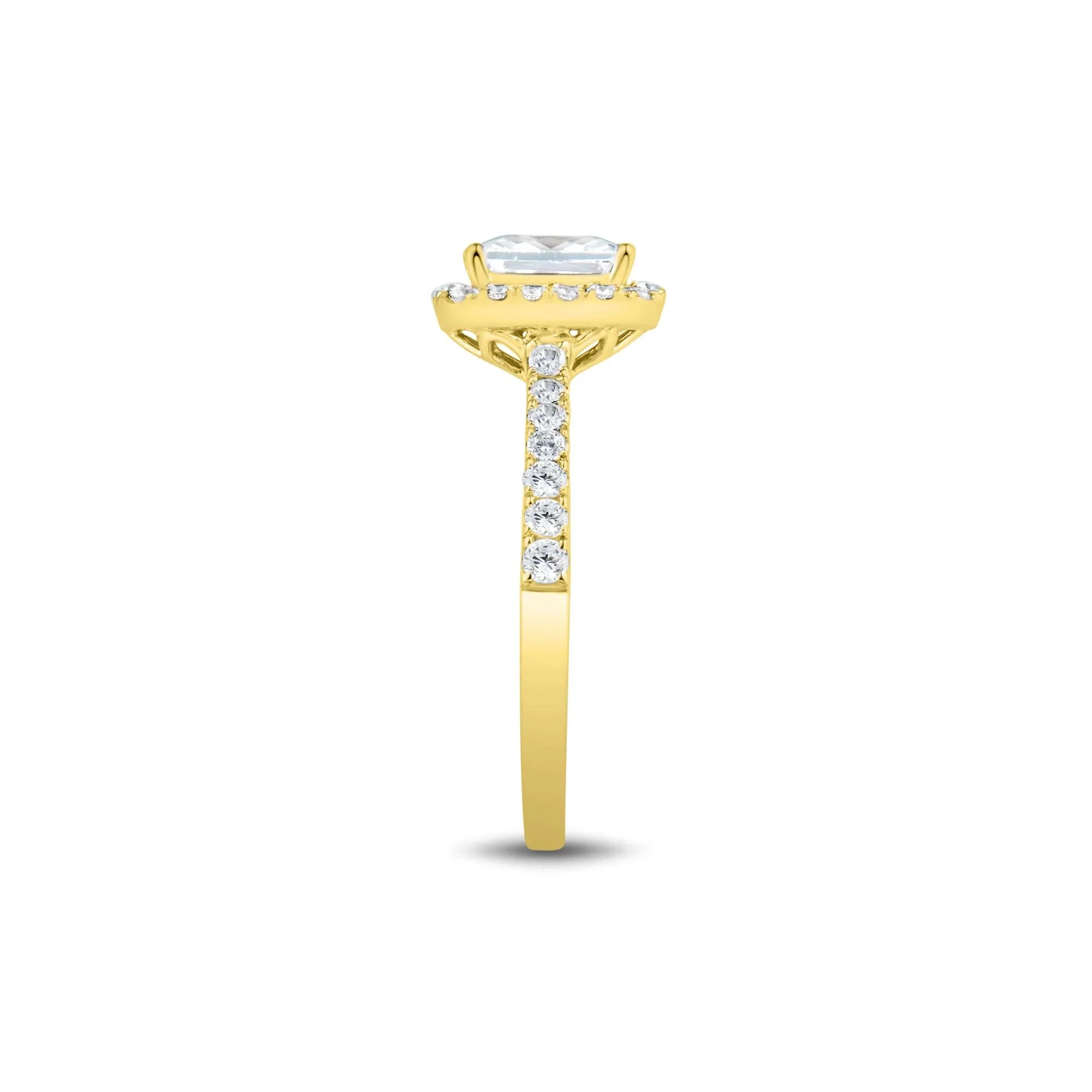 1/2 CT. Tw. Lab Grown Diamond Emerald-Cut Halo Engagement Ring 14K Yellow Gold Size 8.5 1mm - Image 3