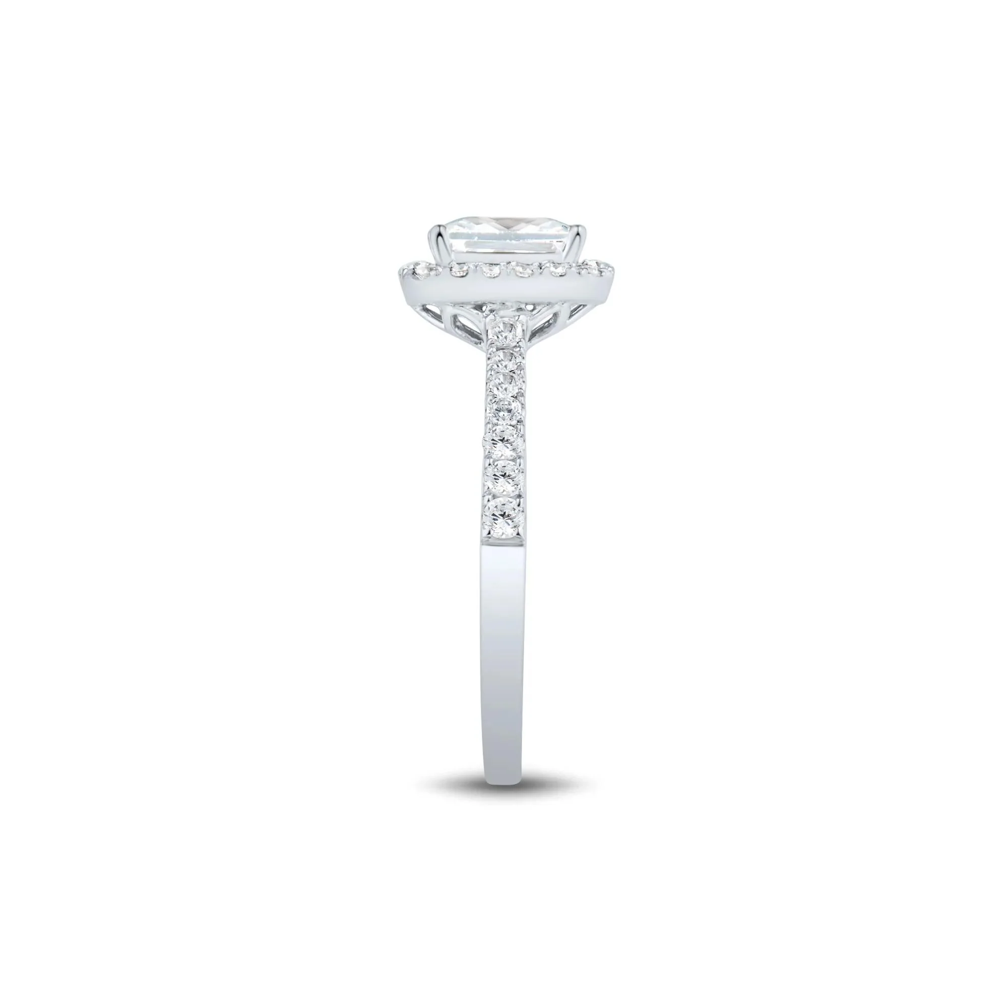 1/2 CT. Tw. Lab Grown Diamond Emerald-Cut Halo Engagement Ring 14K White Gold Round Brilliant Cut Size 7.5 1mm - Image 3