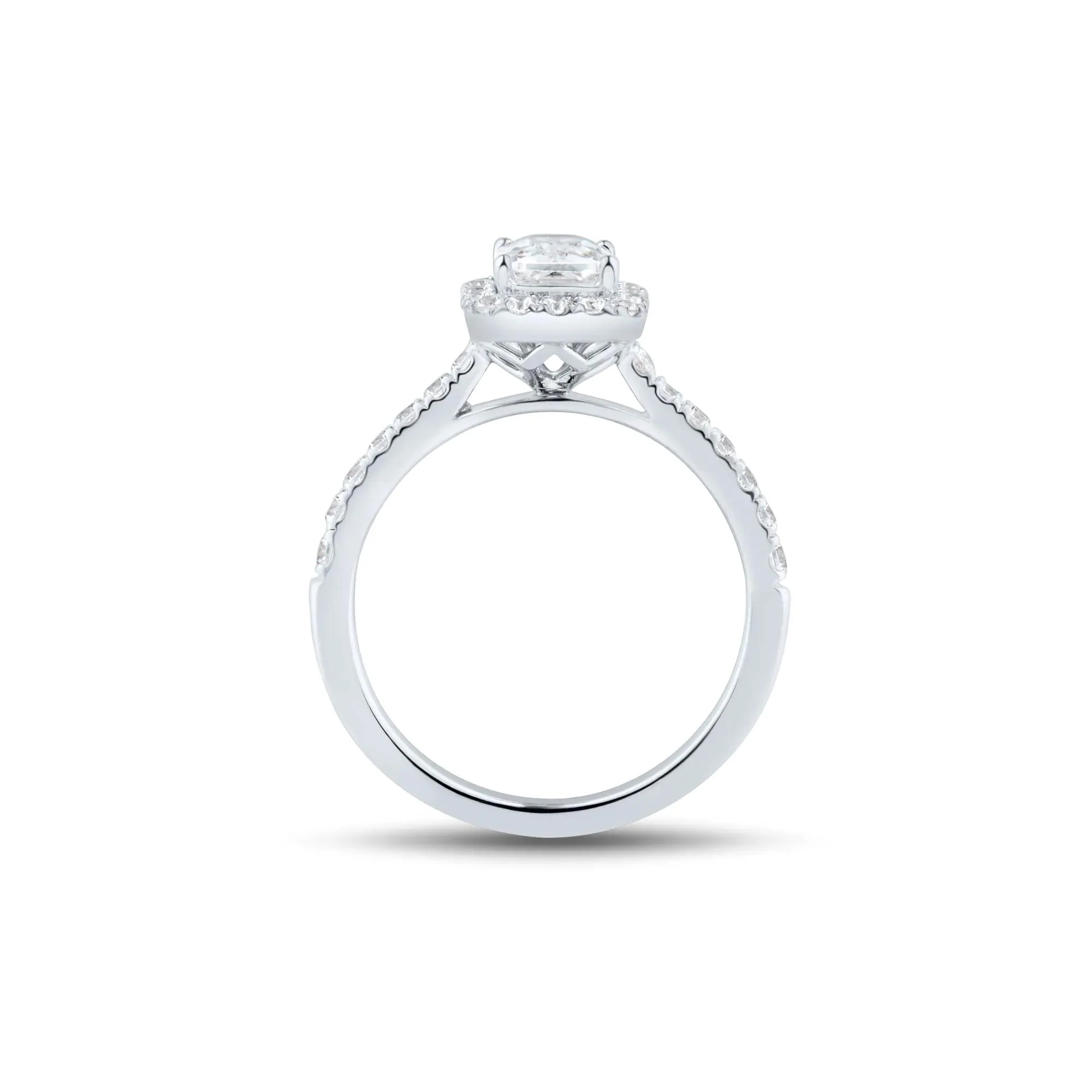 1/2 CT. Tw. Lab Grown Diamond Emerald-Cut Halo Engagement Ring 14K White Gold Round Brilliant Cut Size 8 1mm - Image 2