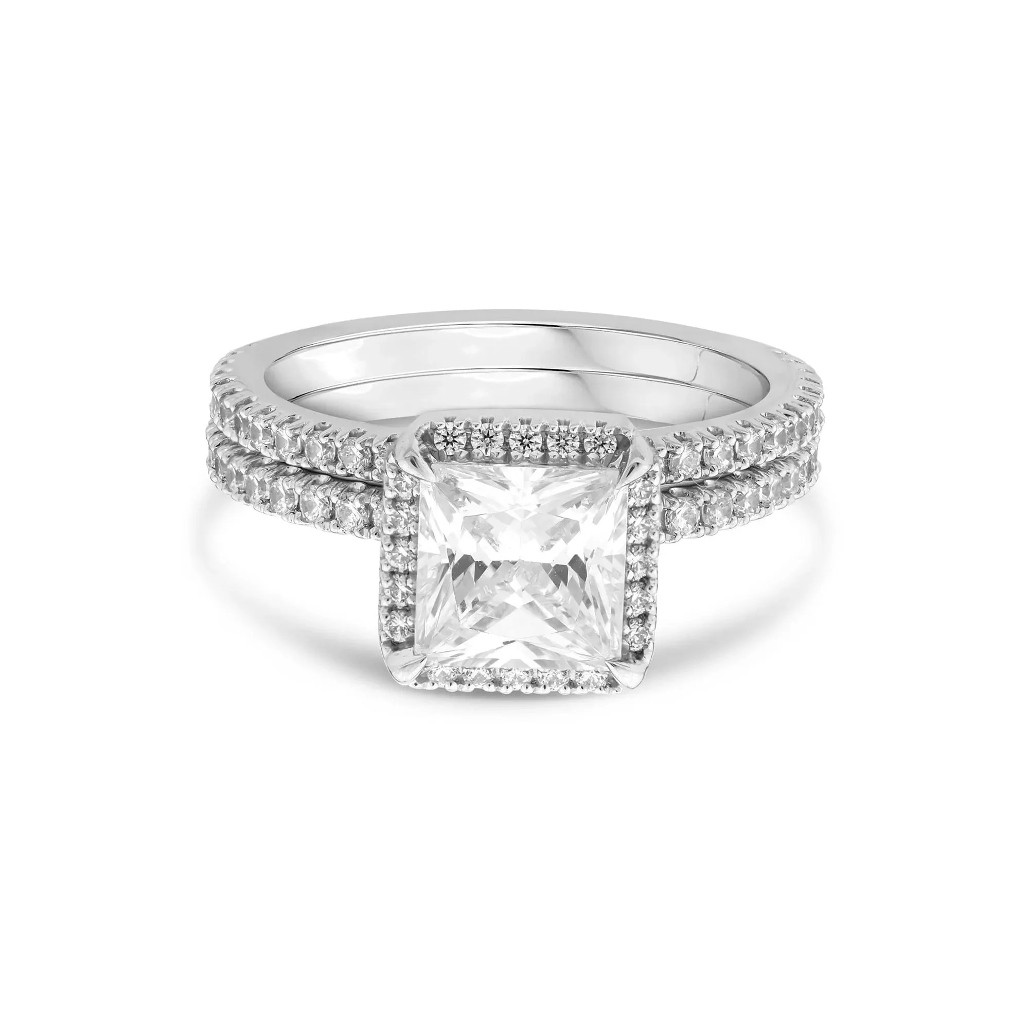 2 3/4 CT. Tw. Lab Grown Diamond Princess-Cut Halo Bridal Set 14K White Gold Ring Size 8.5 1mm