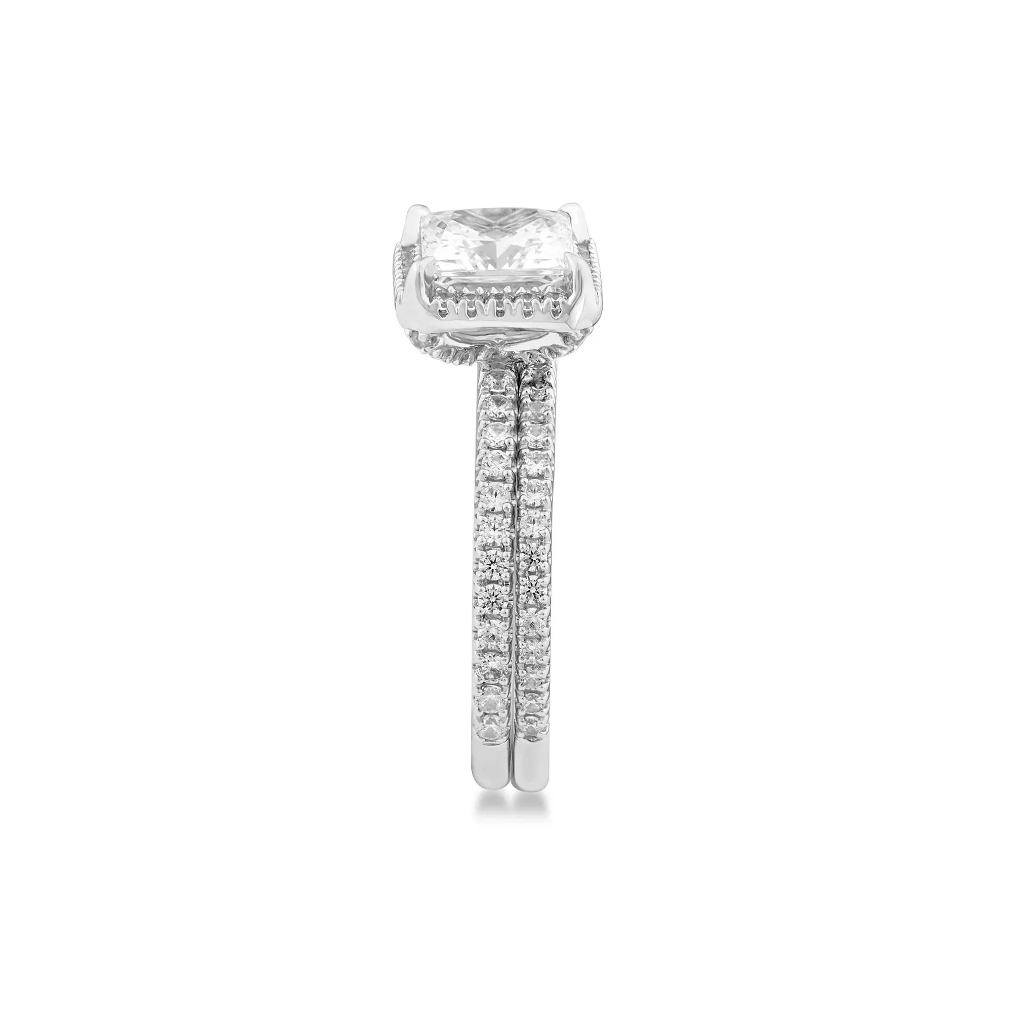 2 3/4 CT. Tw. Lab Grown Diamond Princess-Cut Halo Bridal Set 14K White Gold Ring Size 8.5 1mm - Image 3
