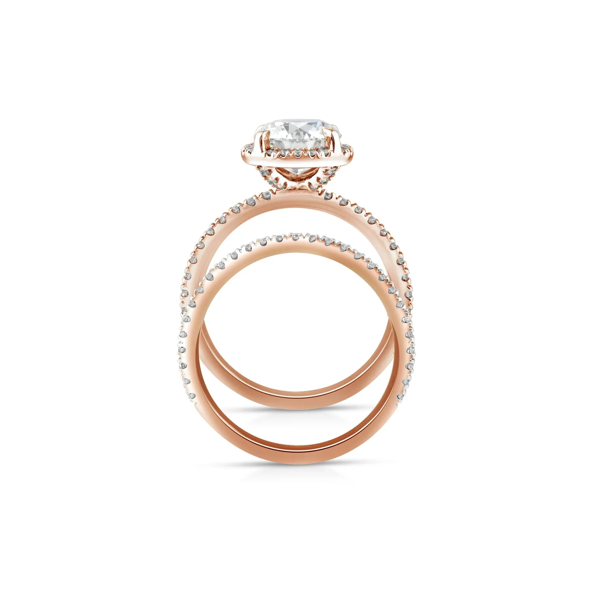 2 3/4 CT. Tw. Lab Grown Diamond Round Halo Bridal Set 14K Rose Gold Ring Round Brilliant Cut Size 5.5 10mm - Image 2