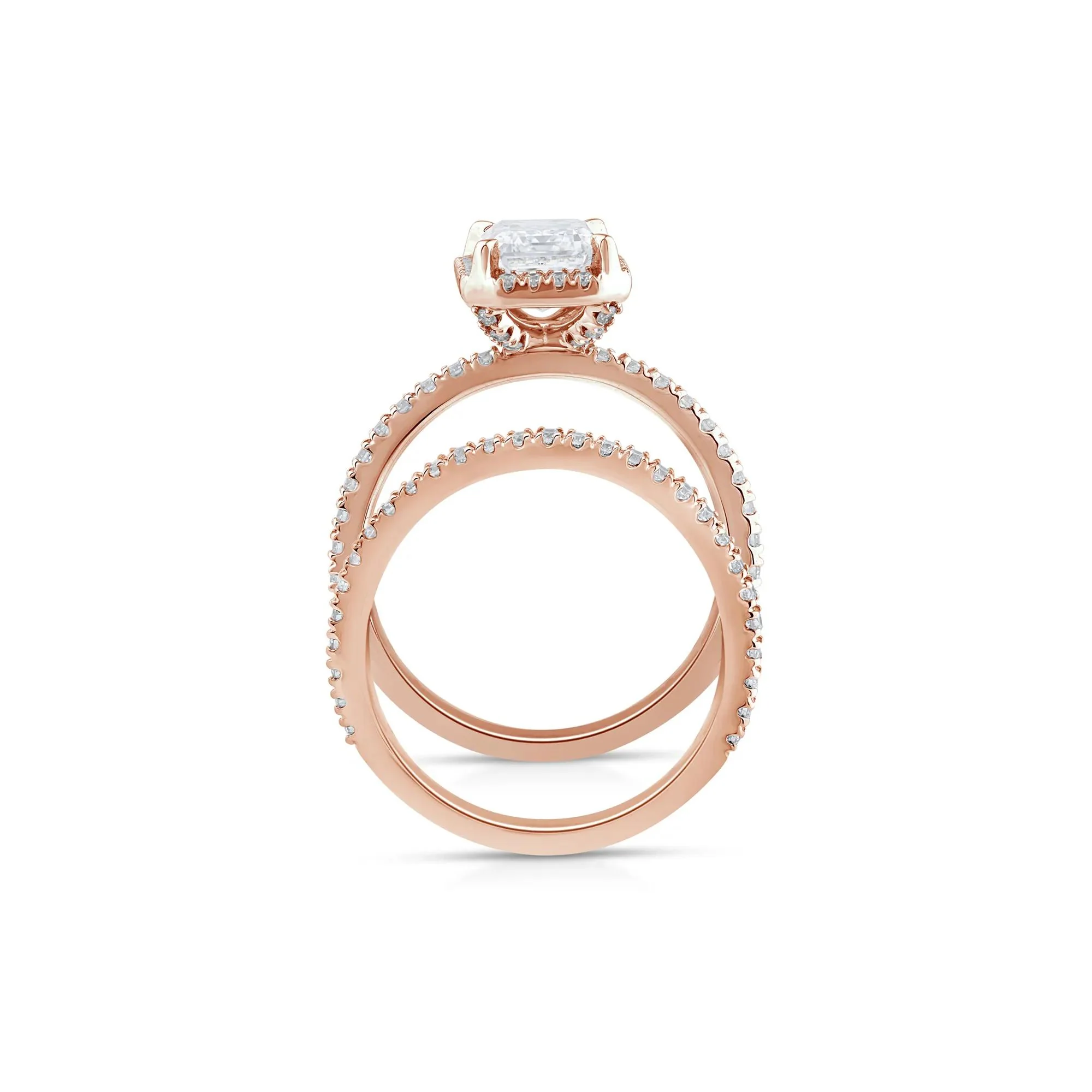 2 3/4 CT. Tw. Lab Grown Diamond Emerald-Cut Halo Bridal Set 14K Rose Gold Ring Round Brilliant Cut Size 6.5 1mm - Image 2
